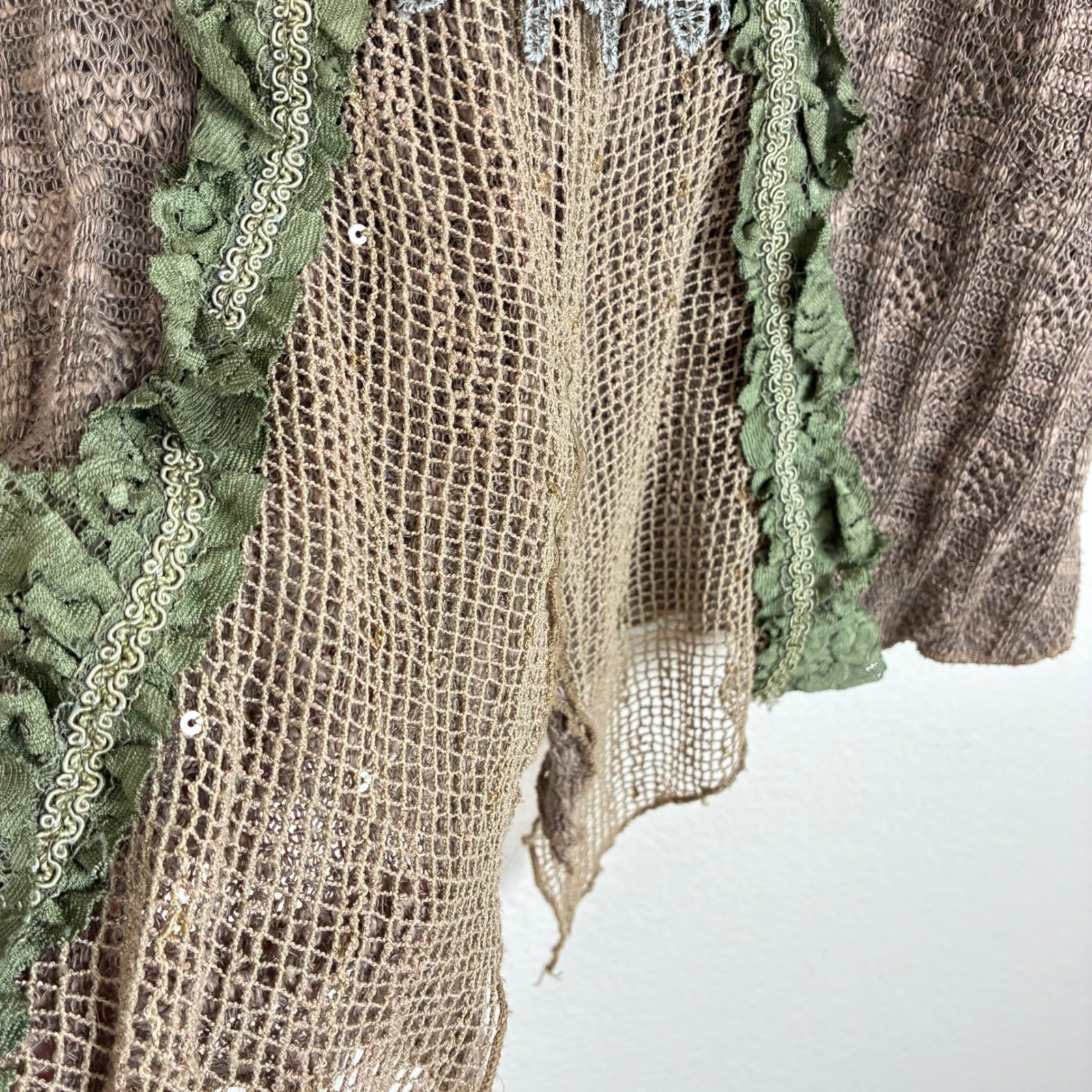 Y2K 90s Vtg Top Sz M Linen Fairy Grunge Boho Crochet Whimsigoth Beaded Goblin