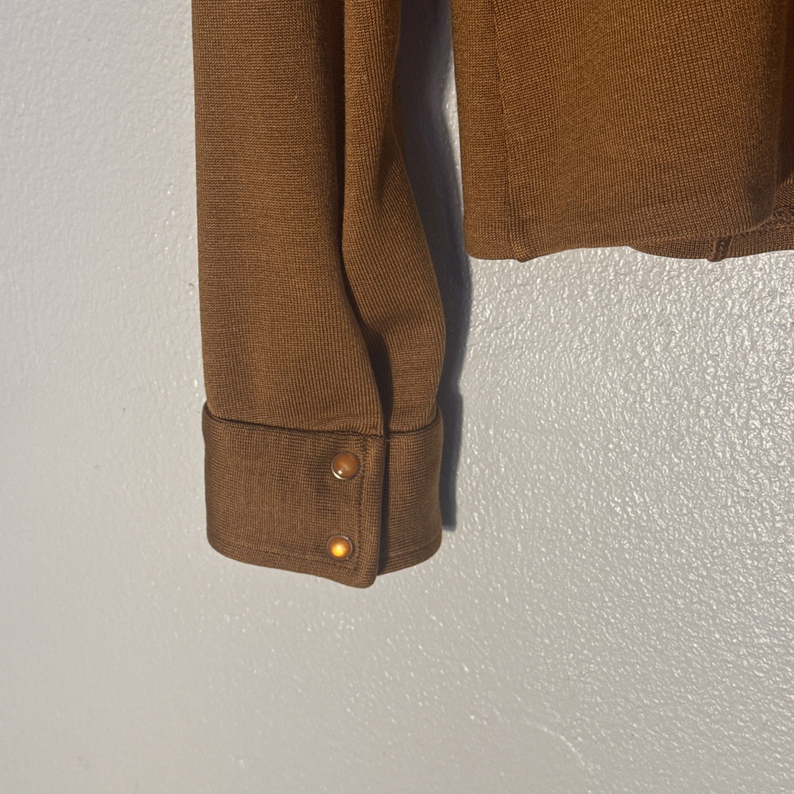 VTG Irka By Ssg Metal Button Down Shirt Camel Brown Women’s Silk Blend Large