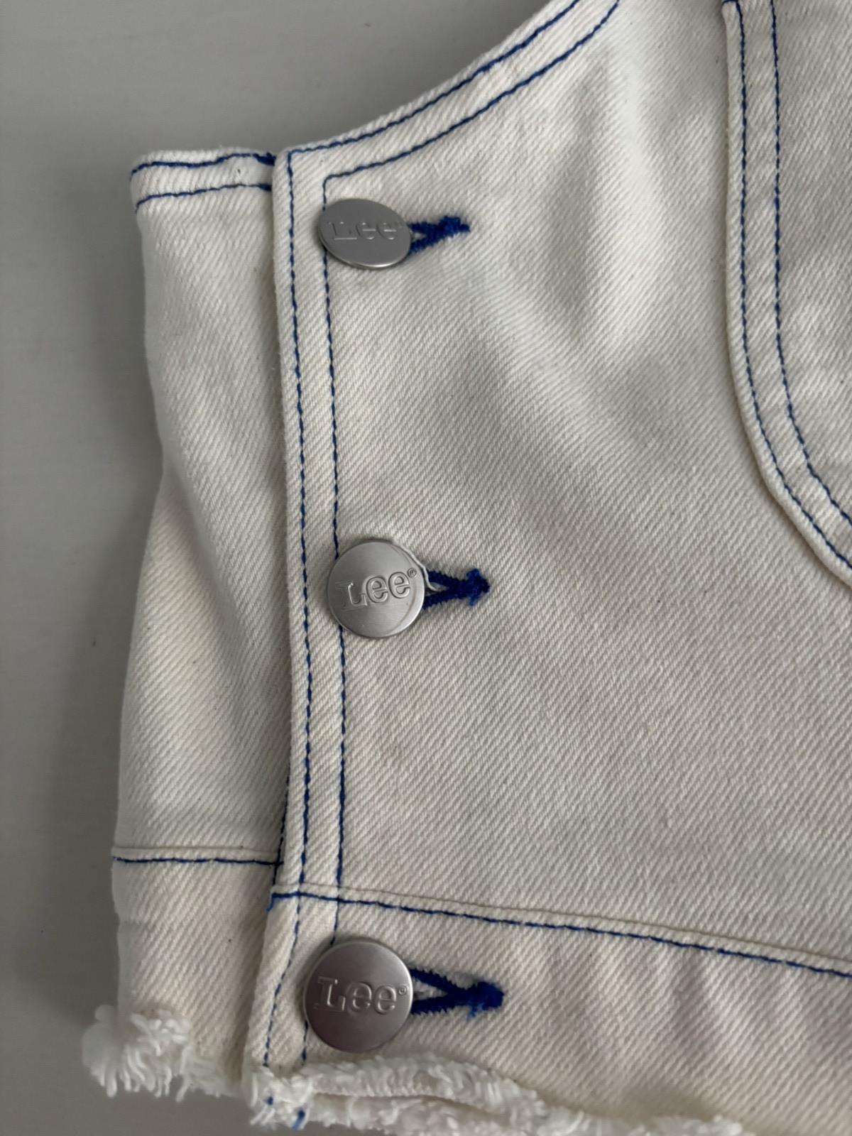 Lee Denim Women’s Off-White Ivory Denim Overall Bib Top Square Neck Top Size XS