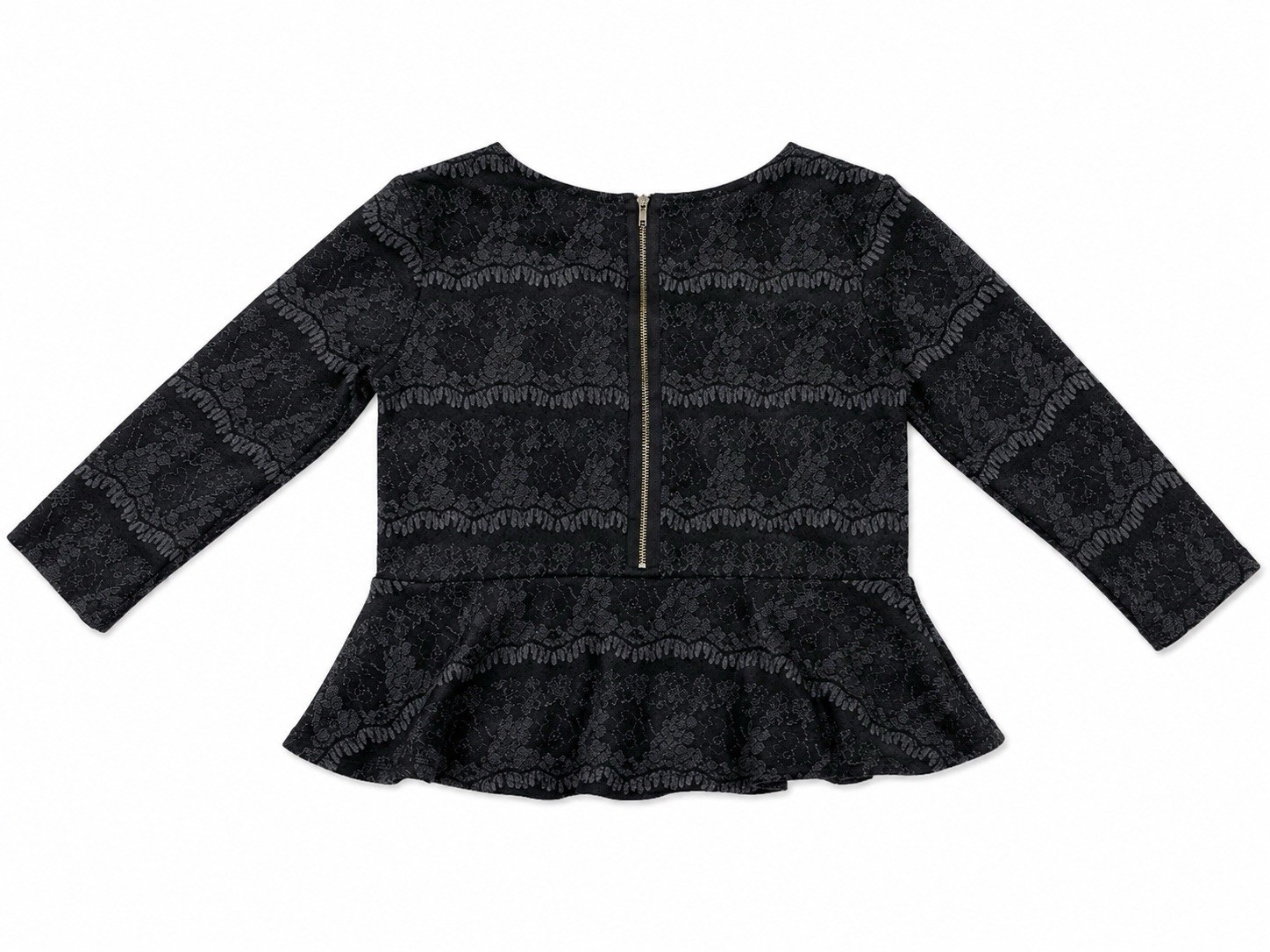 Ann Taylor Women’s Black Lace Peplum Top Size Large 3/4 Sleeve Back Zip