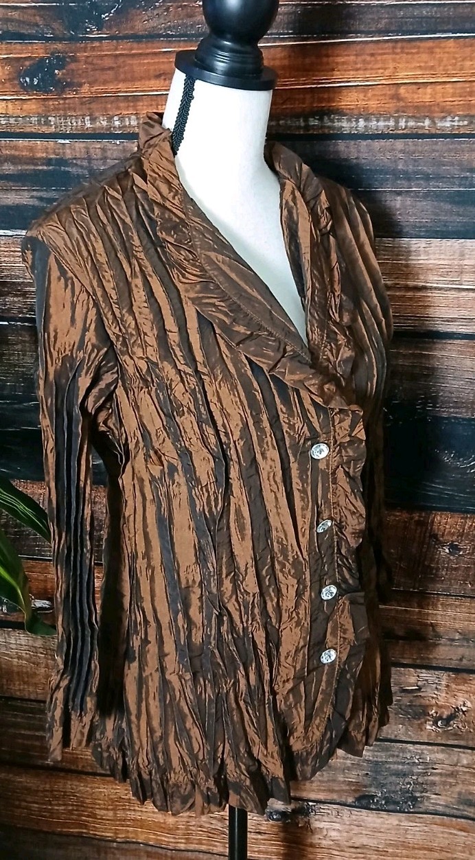 Agora Blouse Size Large Shimmer Ruffle Rhinestone Steampunk Shirt Vintage