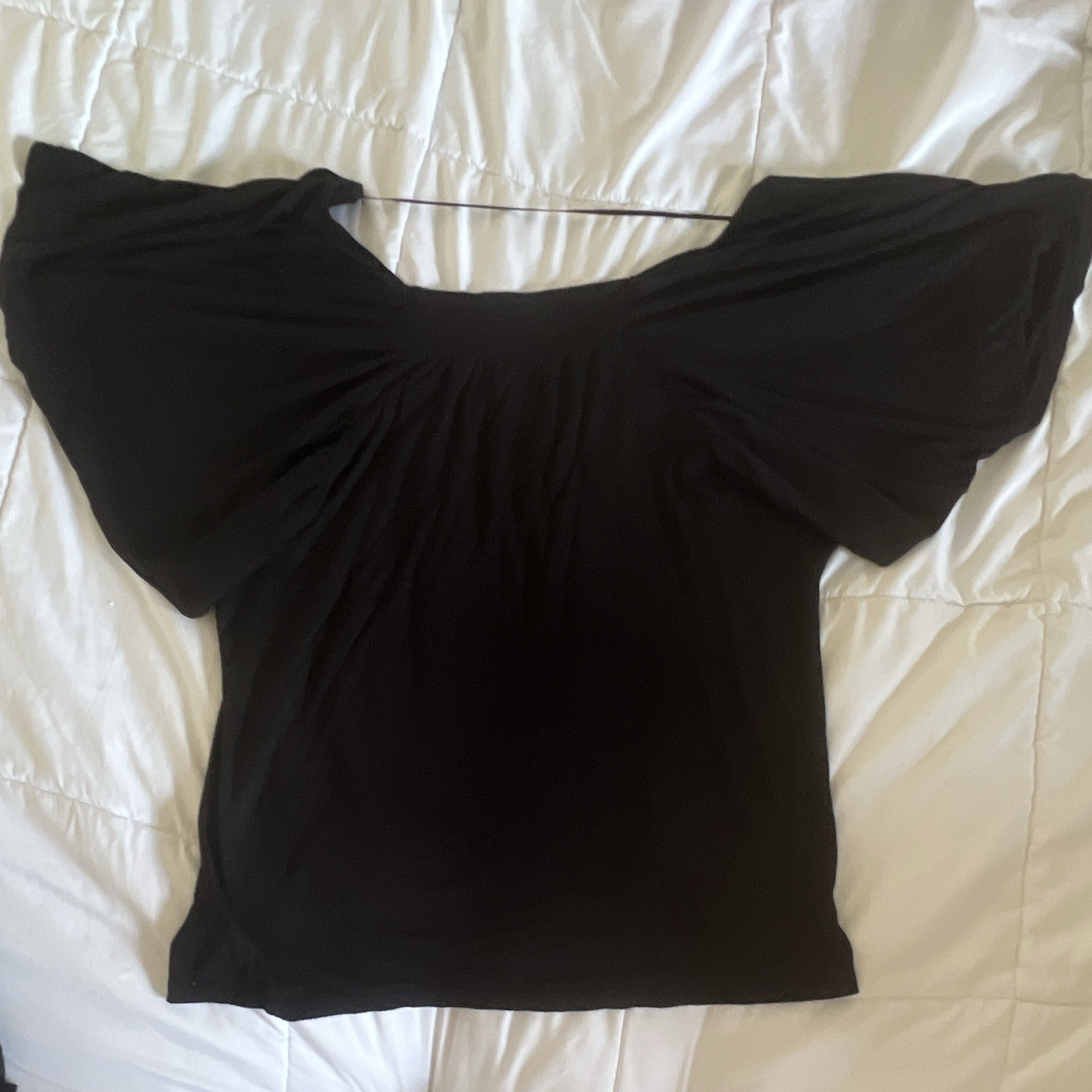 Lily Lou Women’s Black Ruched Scoop Neck Dolman Sleeve Rayon Blouse XL