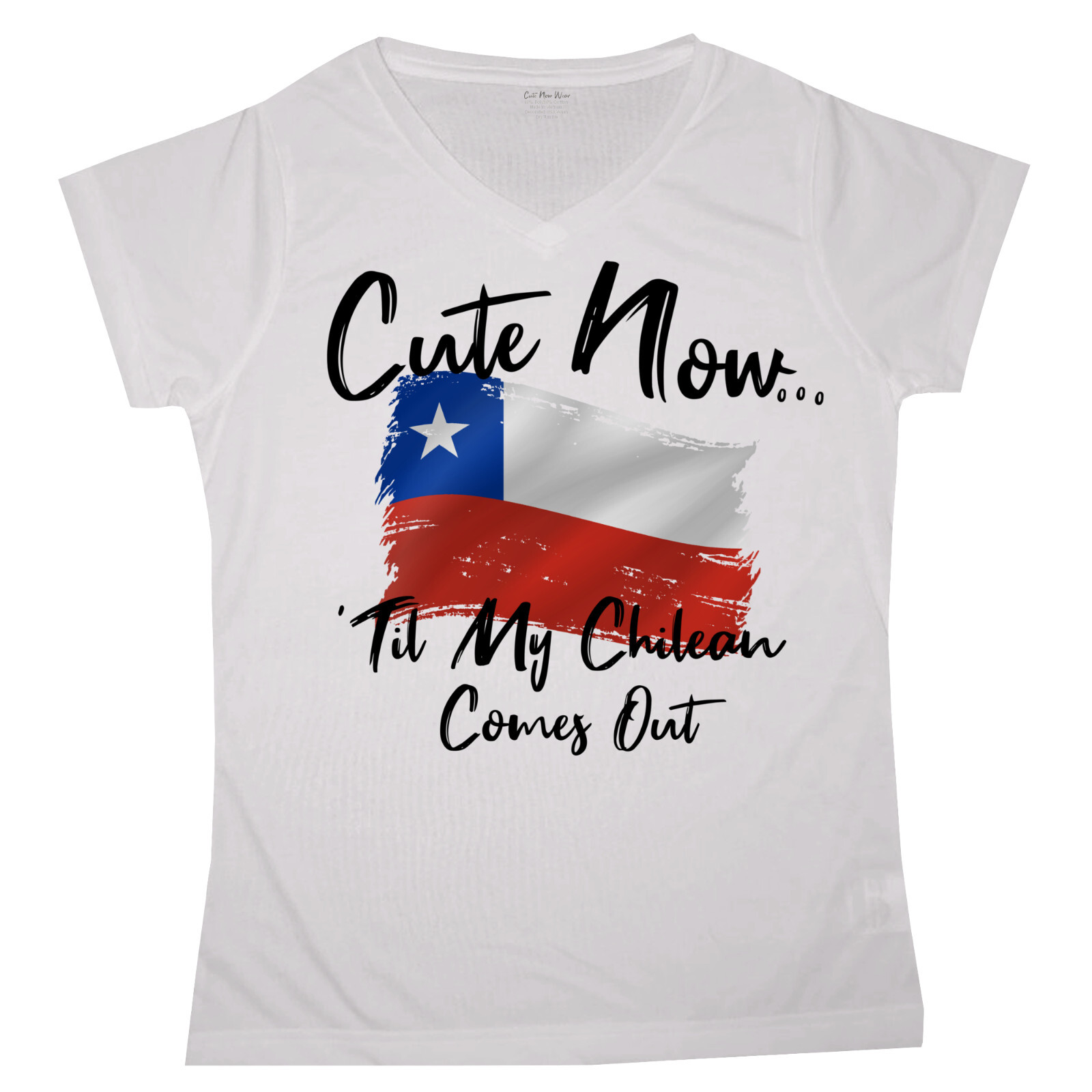 Cute Now… ‘Til My Chilean Comes Out Ladies Chile Flag V-neck T-shirt