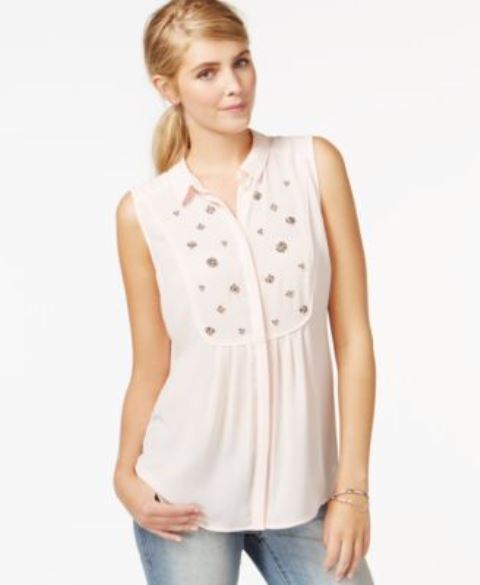 Maison Jules Women’s Sleeveless Embellished Button Pearl Blush M