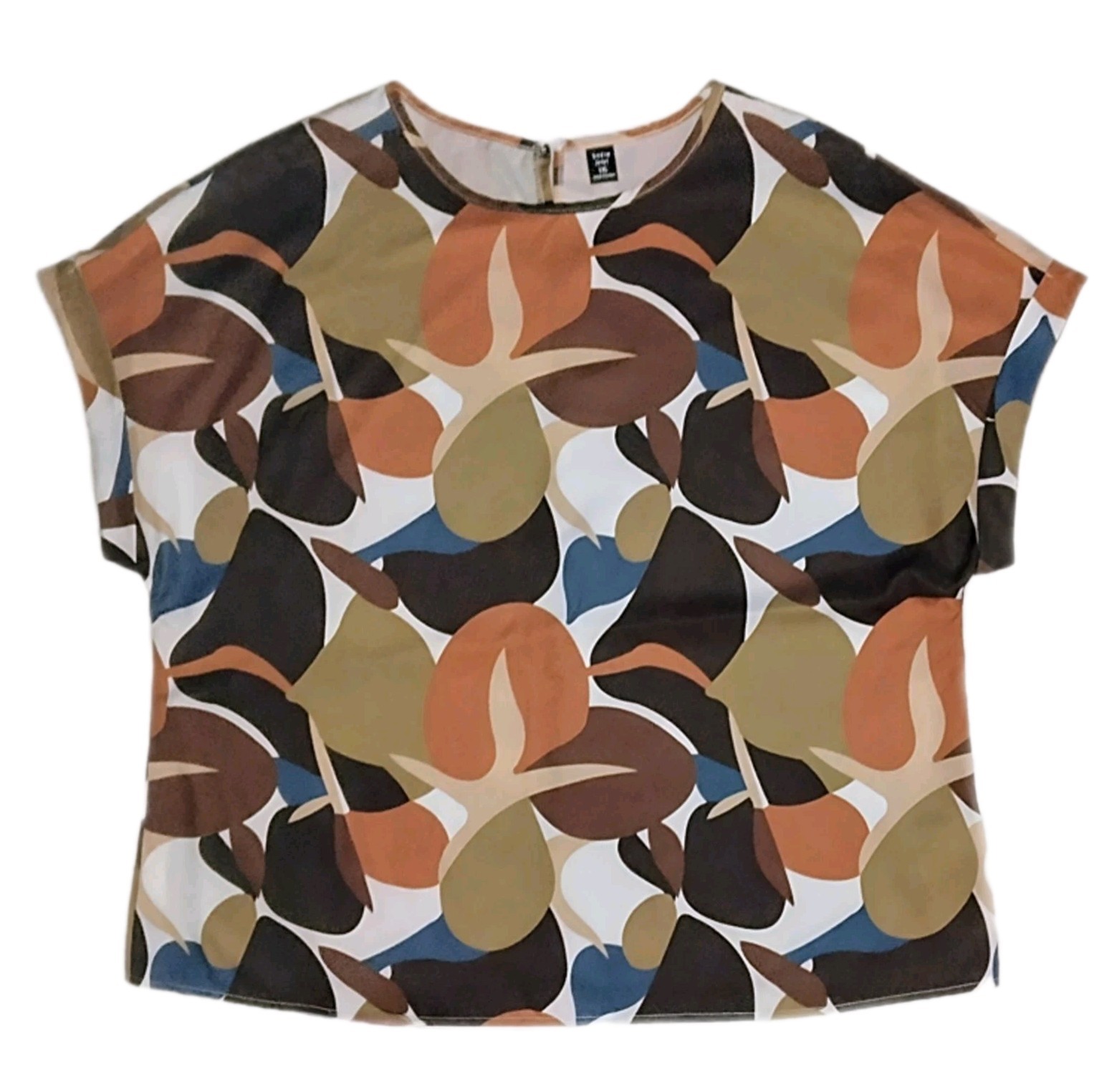 Shein Earth Tone Nature Leaf Print Casual Travel Workwear Business Top Size 1XL
