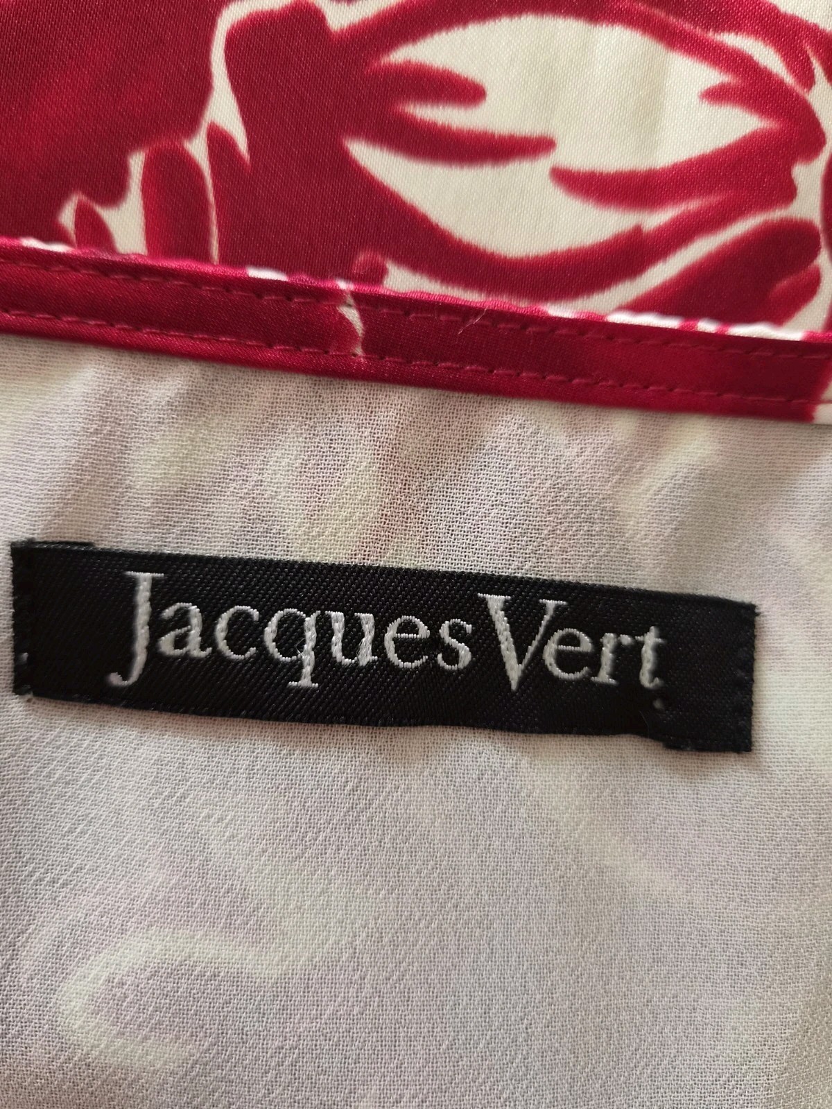 Jacques Vert Blouse Ladies Size 14 Red Ivory Floral Short Sleeve Satin Feel