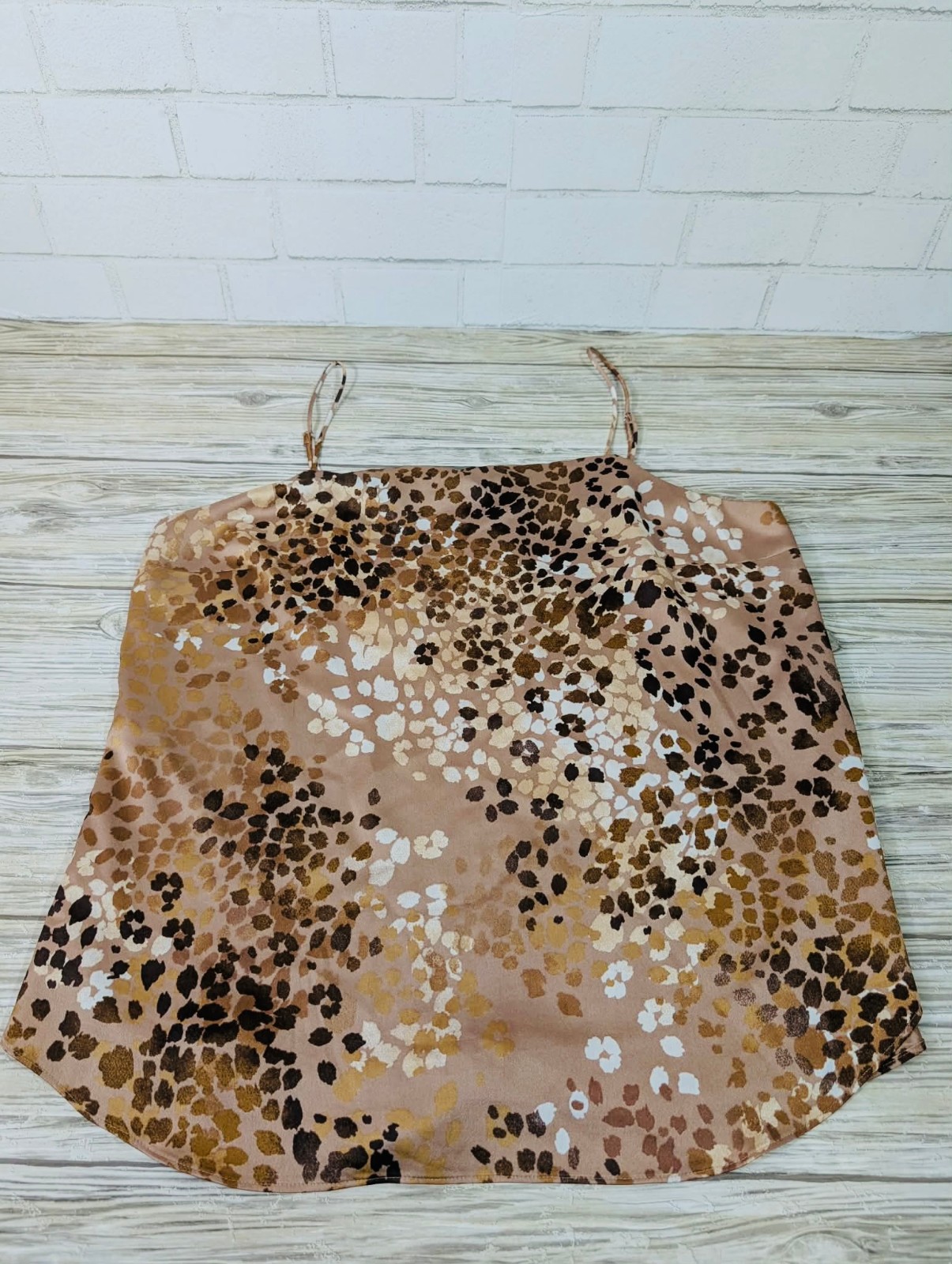 Ann Taylor Women’s Animal Print Satin Cami Tank Top Adjustable Spaghetti Straps