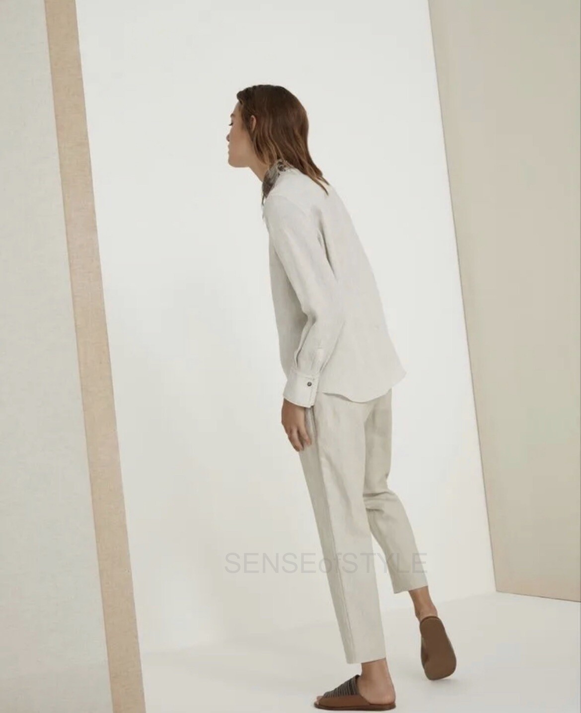 Brunello Cucinelli Women Linen Shirt Top Blouse Monili trim XS 38 2