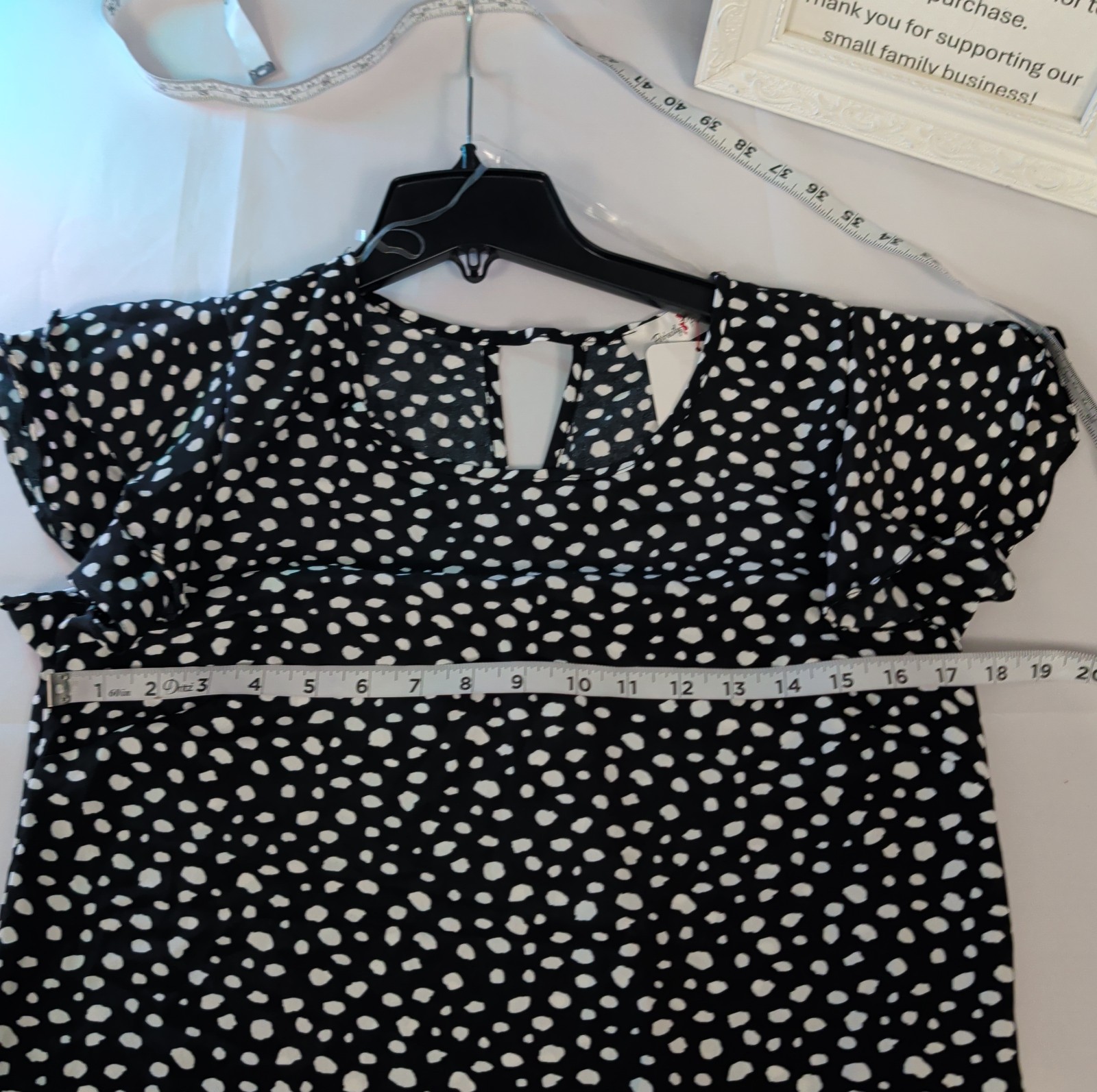 Perfectly Priscilla Black and White Dotted Babydoll Cap Sleeve Top Size S NWT!