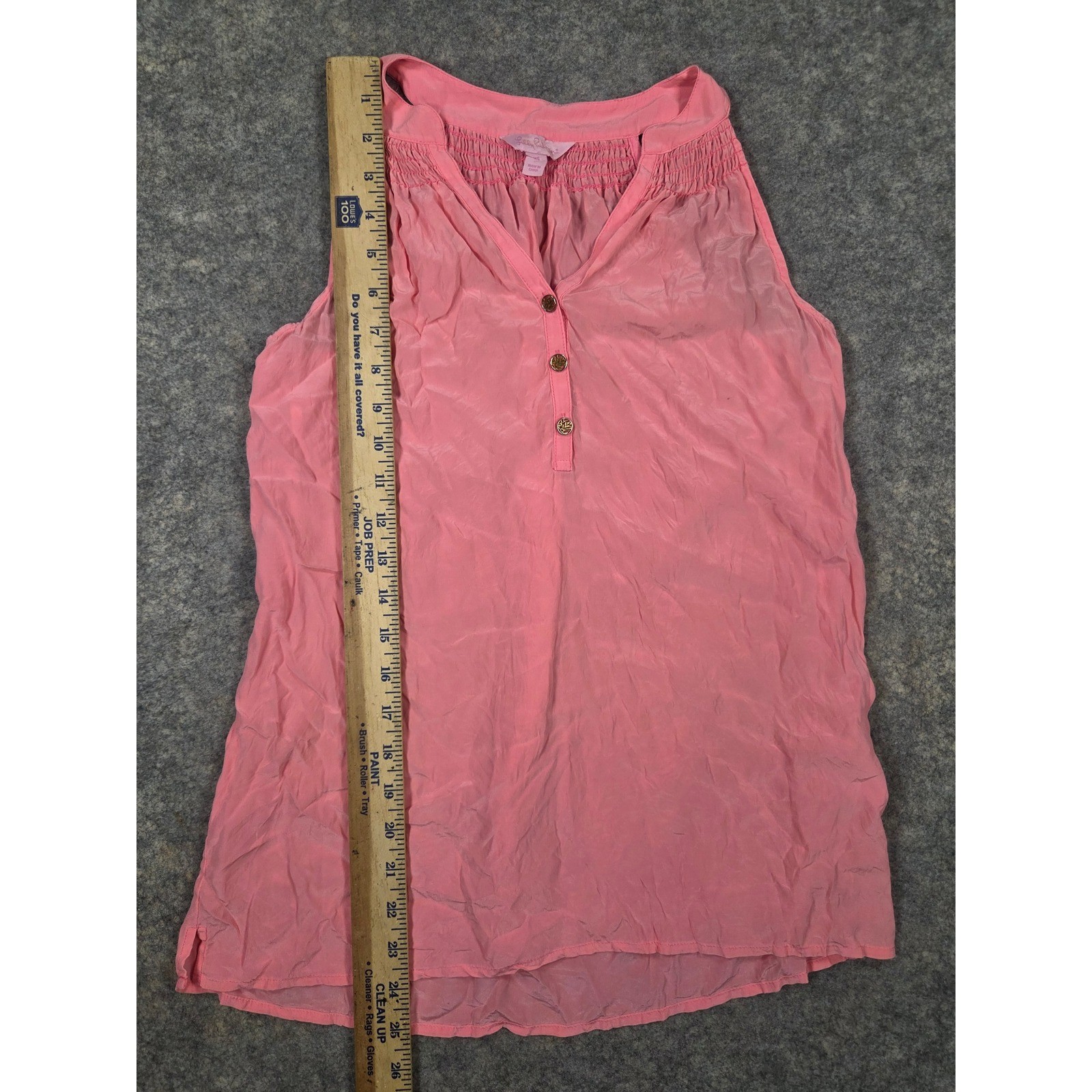 Lilly Pulitzer Pink 100% Silk Smocked Henley Sleeveless Blouse Top XS RN88189