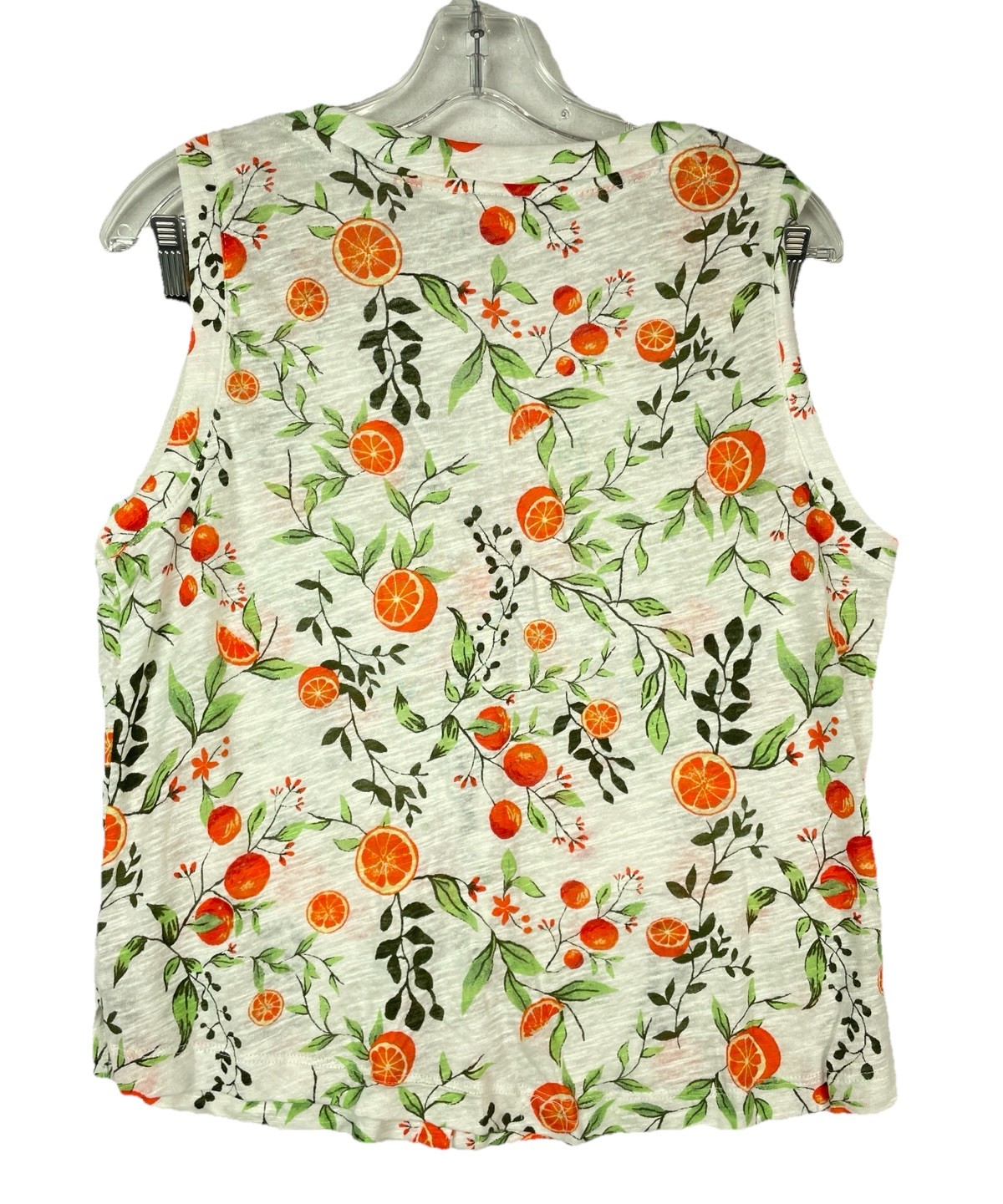 Joie Women M Sleeveless Blouse Linen Citrus Orange Print Button Front Coastal