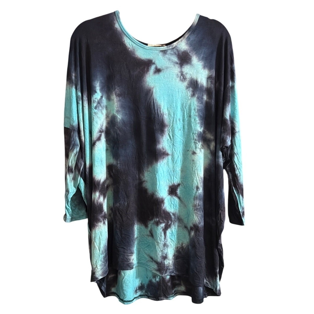 Crepas Women’s Plus Size Blue Tie Dye Drop Shoulder Hi-Lo Top Size 3XL 3X