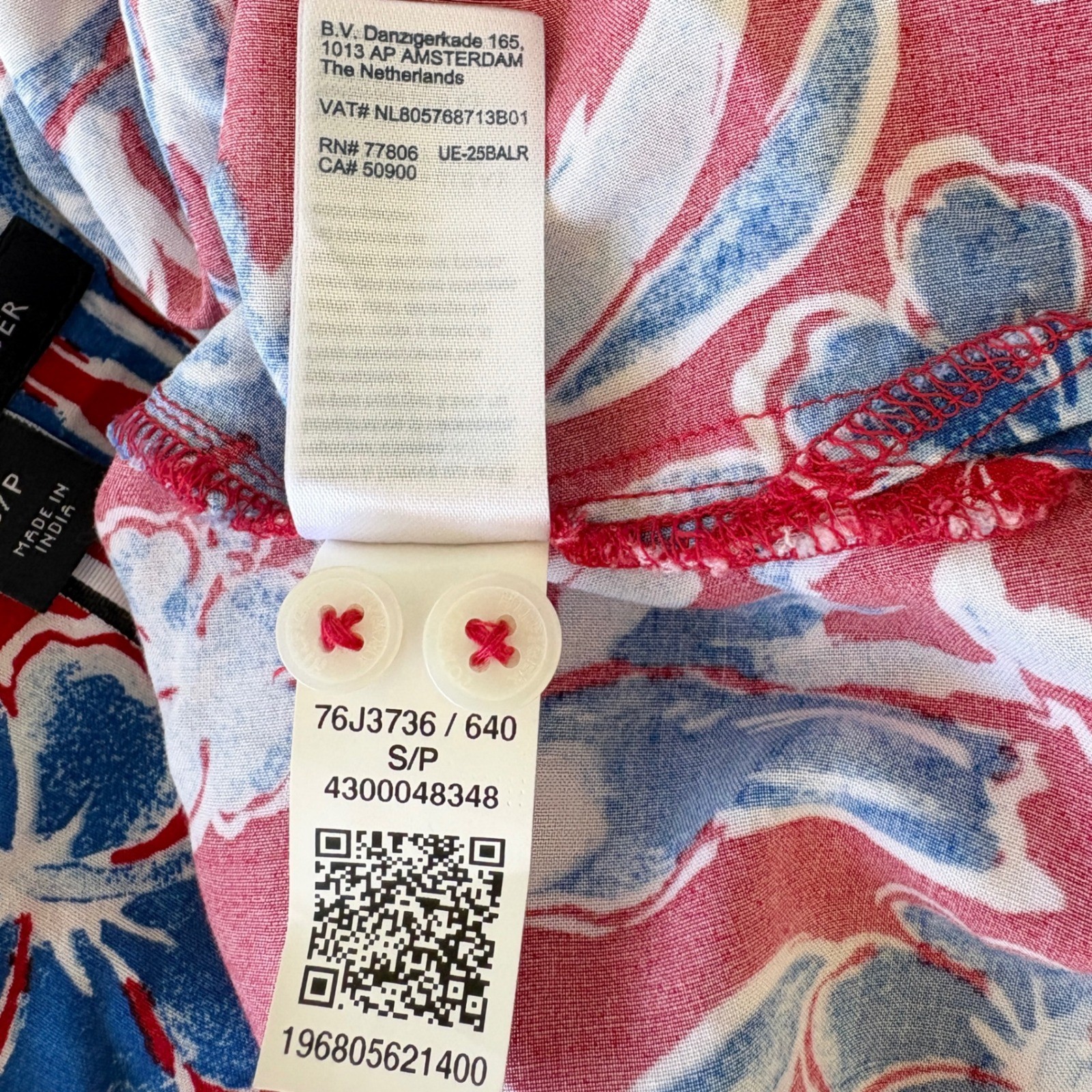 Tommy Hilfiger Button Down Tropical Floral Print, Womens Small Red Blue