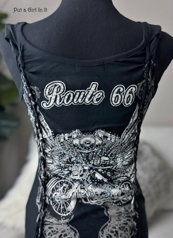 New Womens CRYSTAL ROUTE 66 MOTORCYCLE WINGS BIKER TANK TOP S M L XL 1X 2X 3X