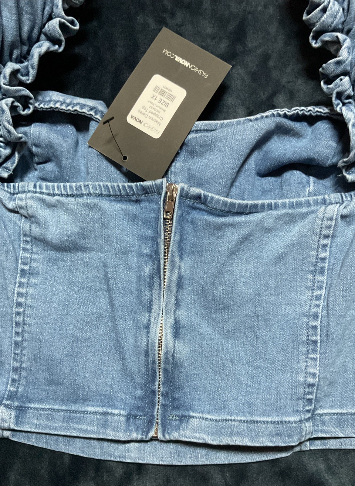 NWT Fashion Nova Macron Dates Denim Wash Crop Top Size 1X