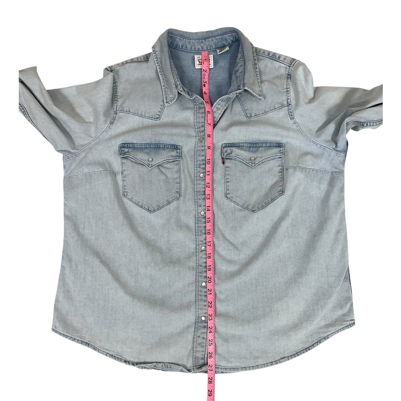 Levi’s Ultimate Western Denim Shirt Pearl Snap Light Blue Sz 1X Americana Retro