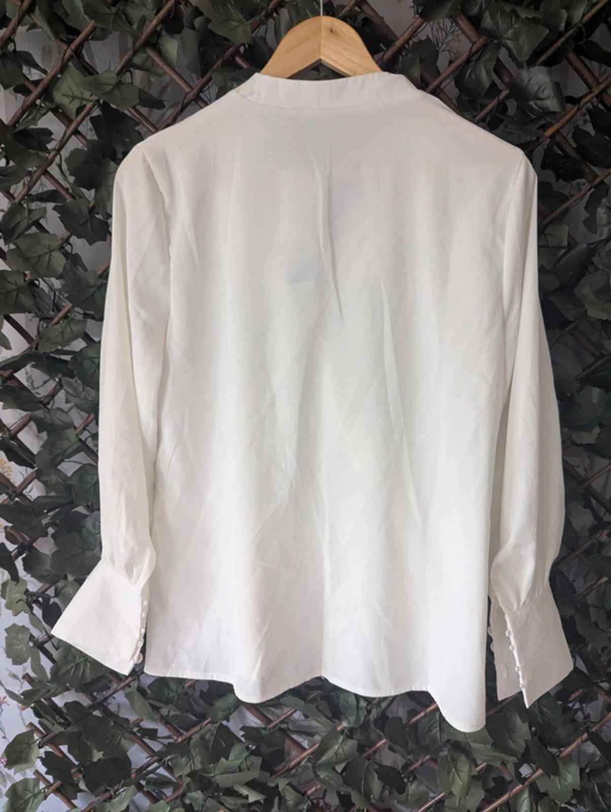 Elegant White Blouse by Celmia – Long Sleeve Wrap Style Top, Size L