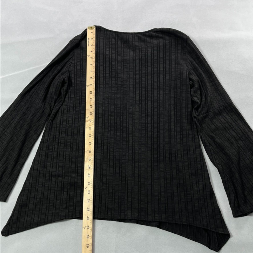 AB Studio Knit Top Women XL Black Heather Bell Sleeve Faux Lace Up Neckline