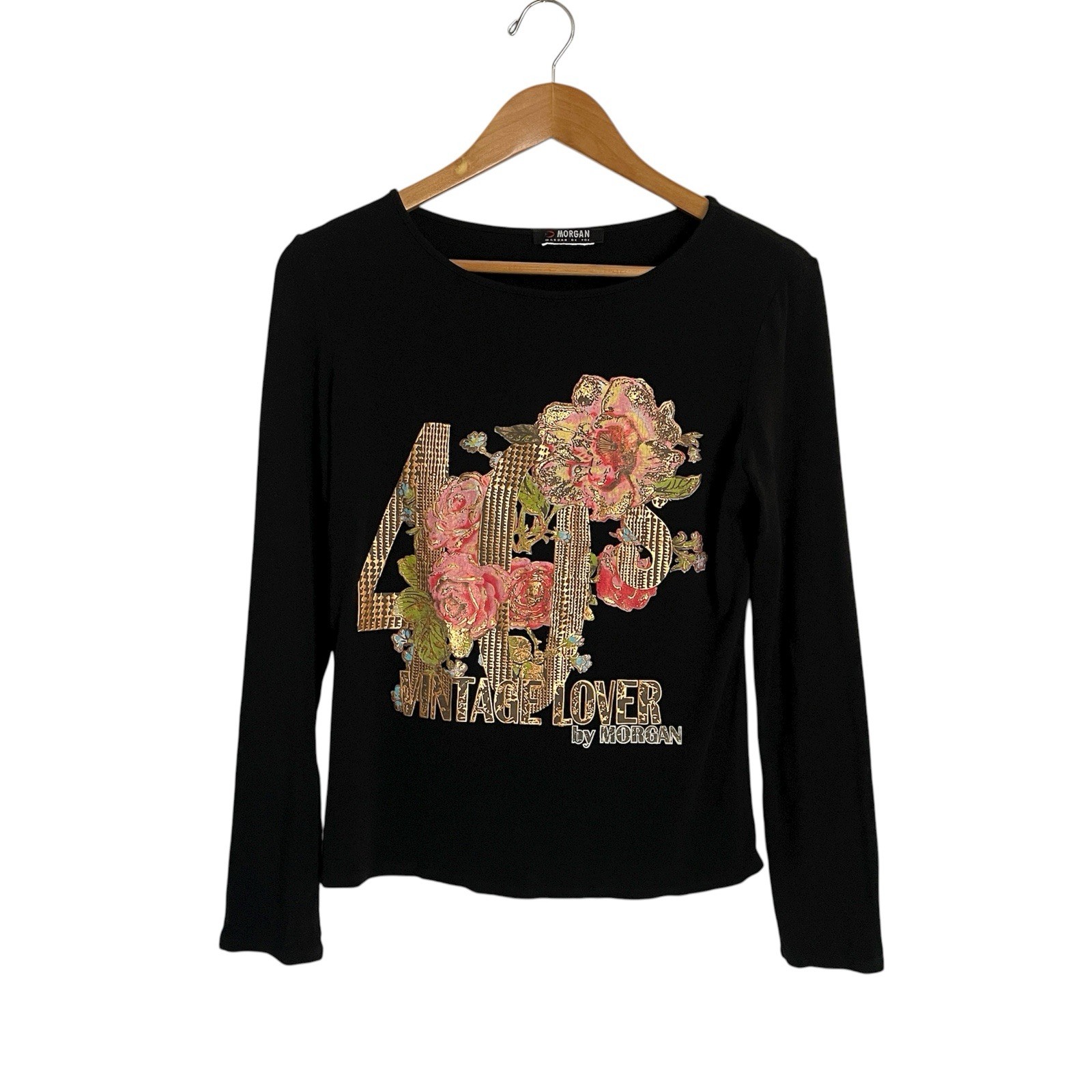 Morgan De Toi Long Sleeve Top 40s Vintage Lover Floral Graphic Puff Print Sz M/L