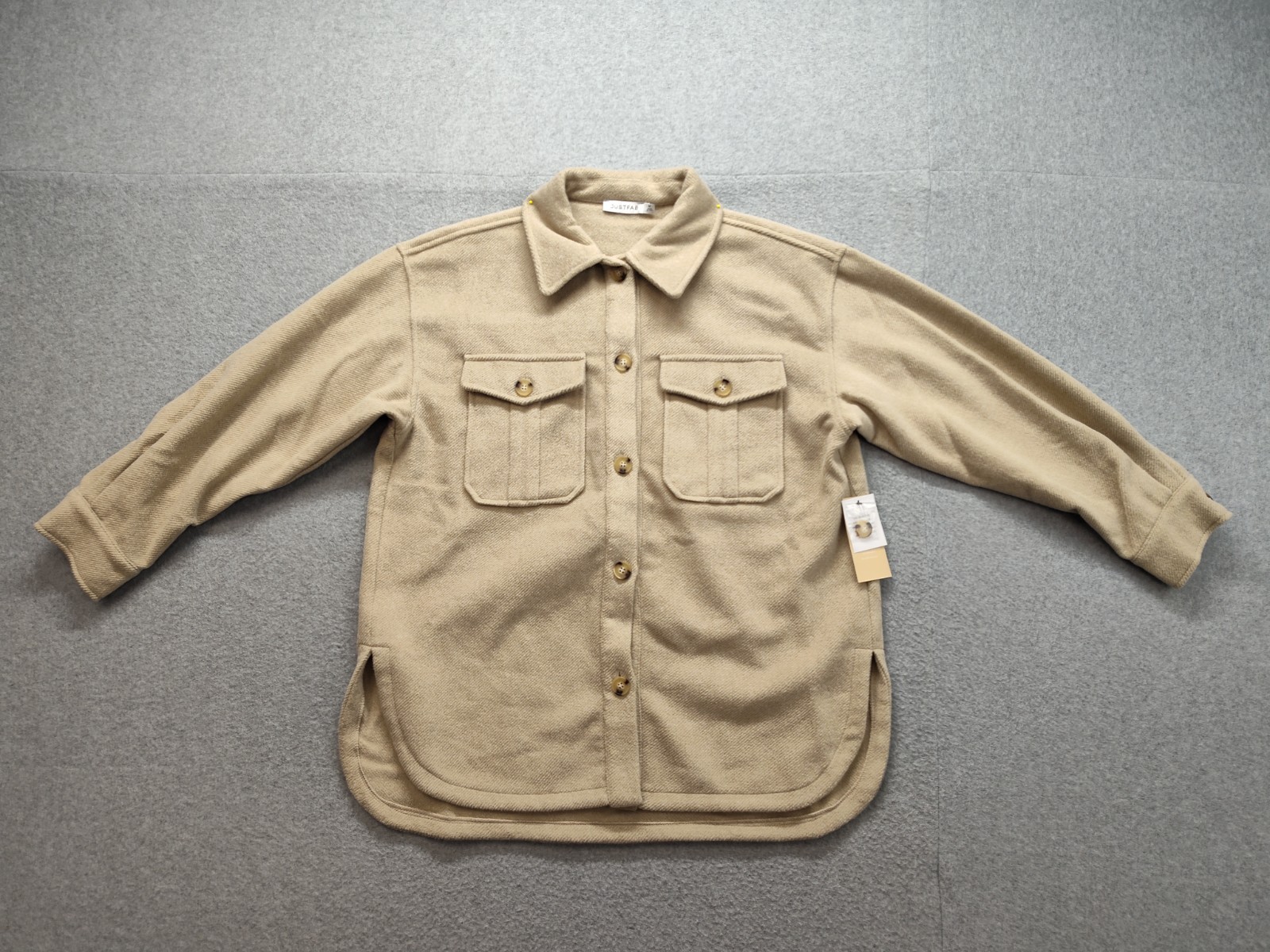 Justfab Women Top M Brown Chest Pocket Collared Button Up Casual Warmer Jacket