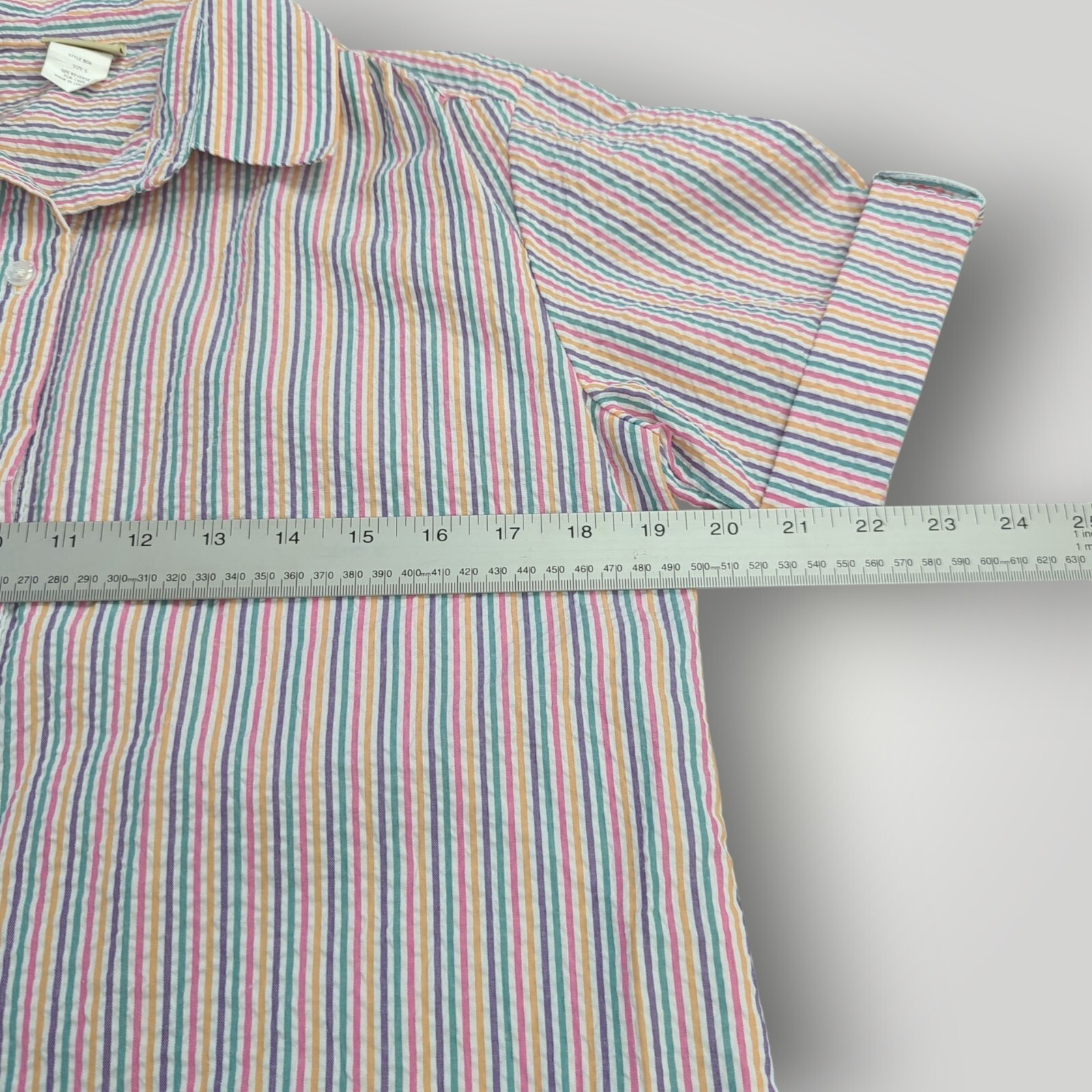 🌺 VTG Boca Bay Seersucker Vacation Shirt Women’s S Multicolor Striped Button Up