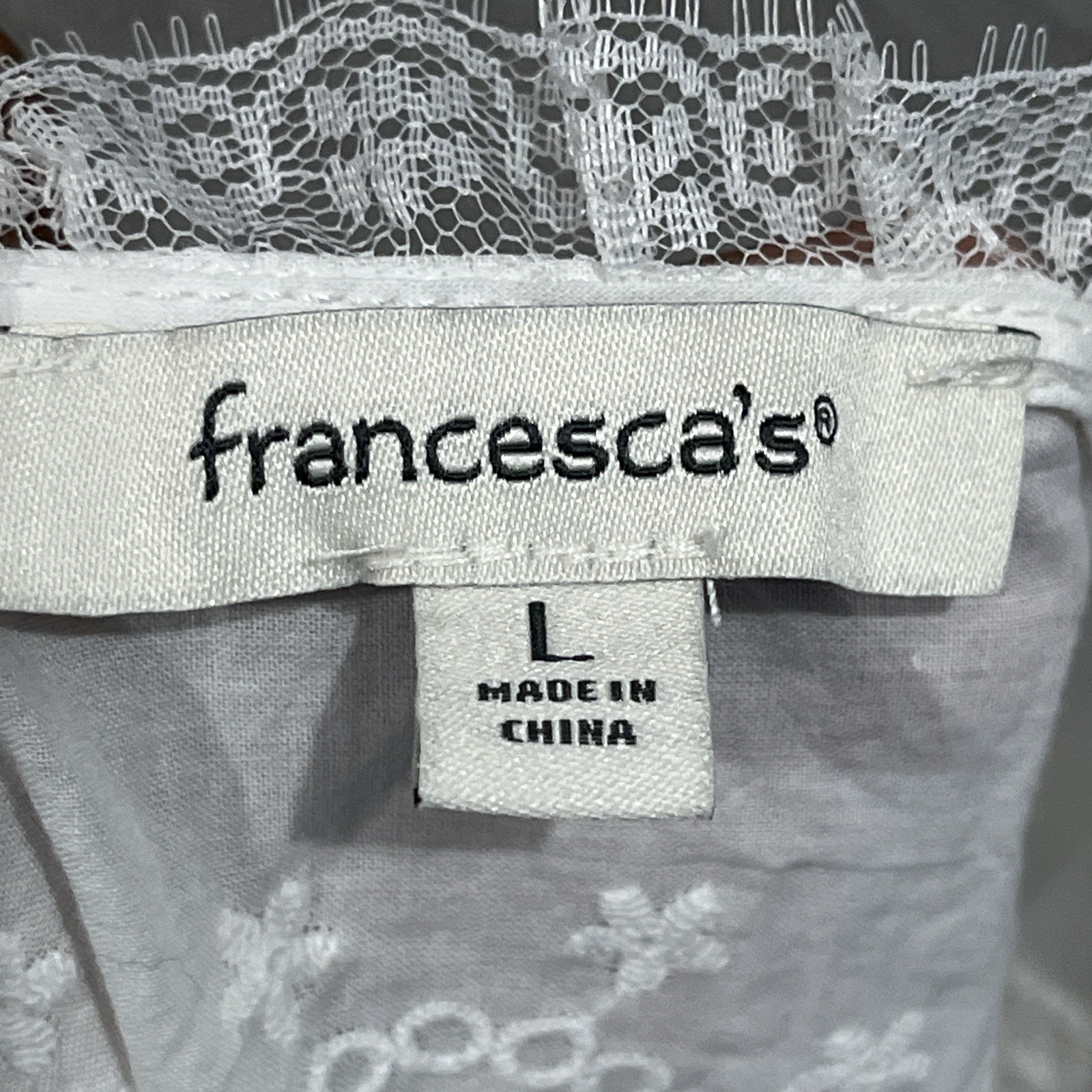 Francesca’s Blouse Womens Large White Eyelet Shirt Cotton Embroider Boho Peasant