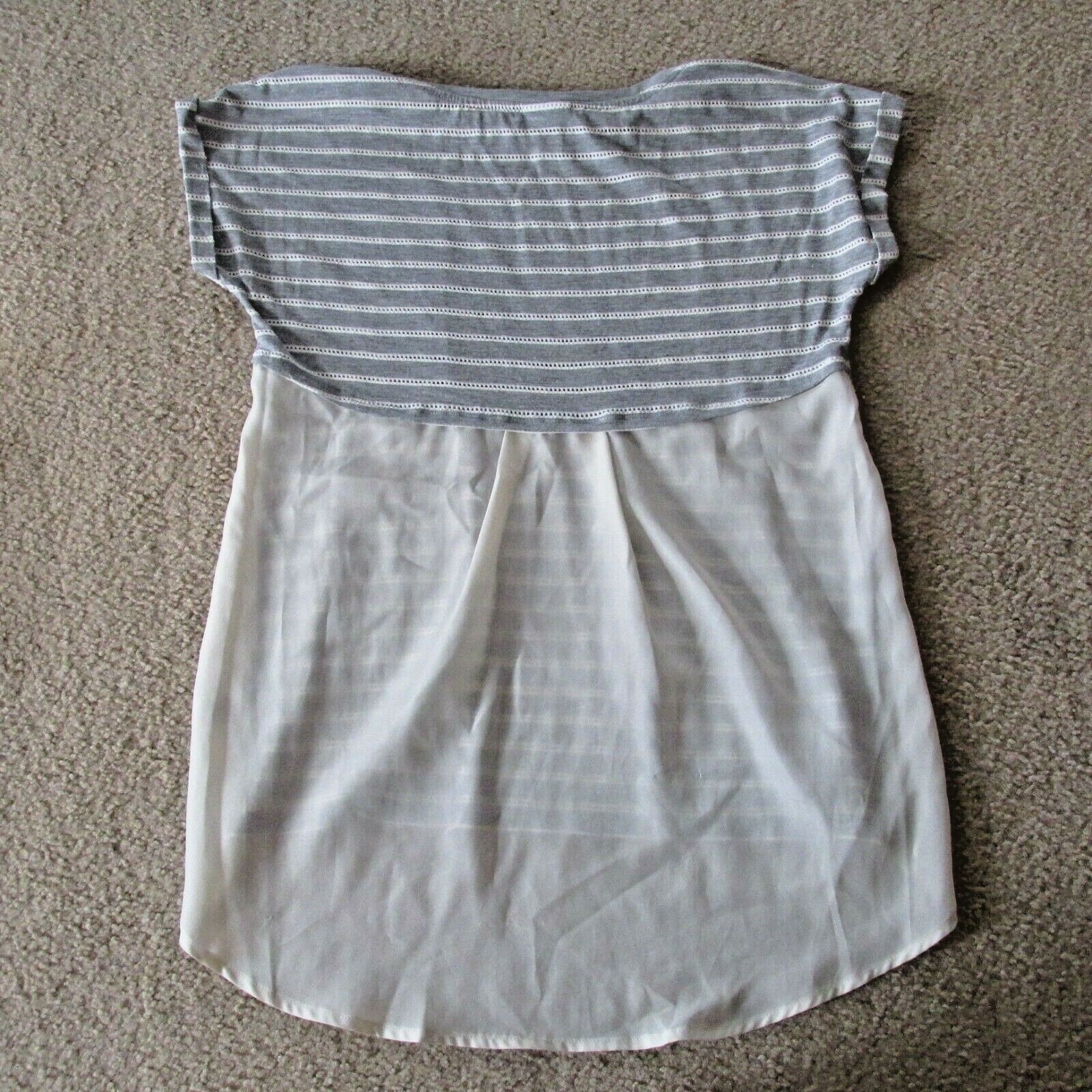 Stylus Pullover Blouse Womens Small Gray White Striped Short Sleeve Shirt Top