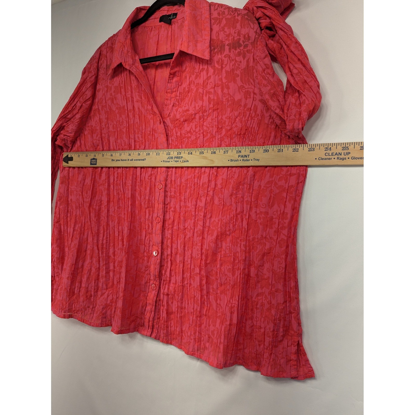 Erika Womens XL Button Down Shirt Pink Floral Textured Long Sleeve