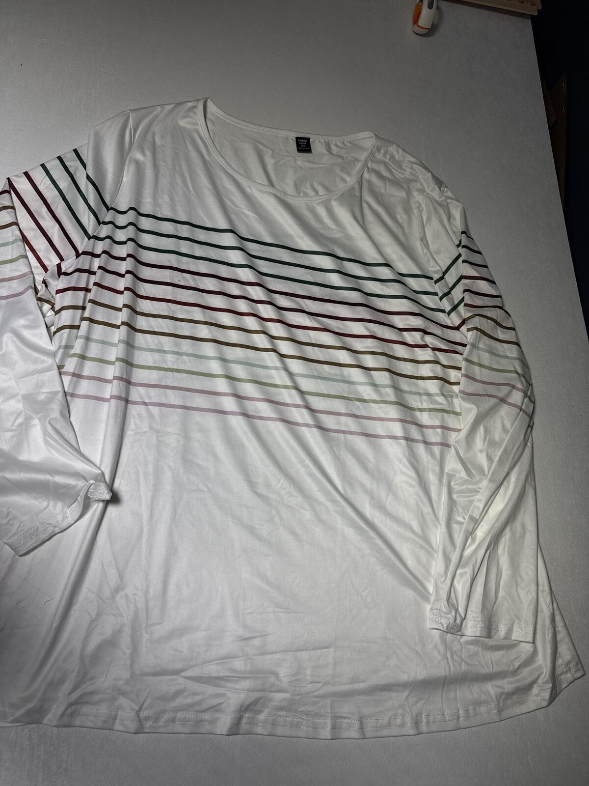 SHEIN Curve White Long Sleeve Striped (176)Top, 4XL