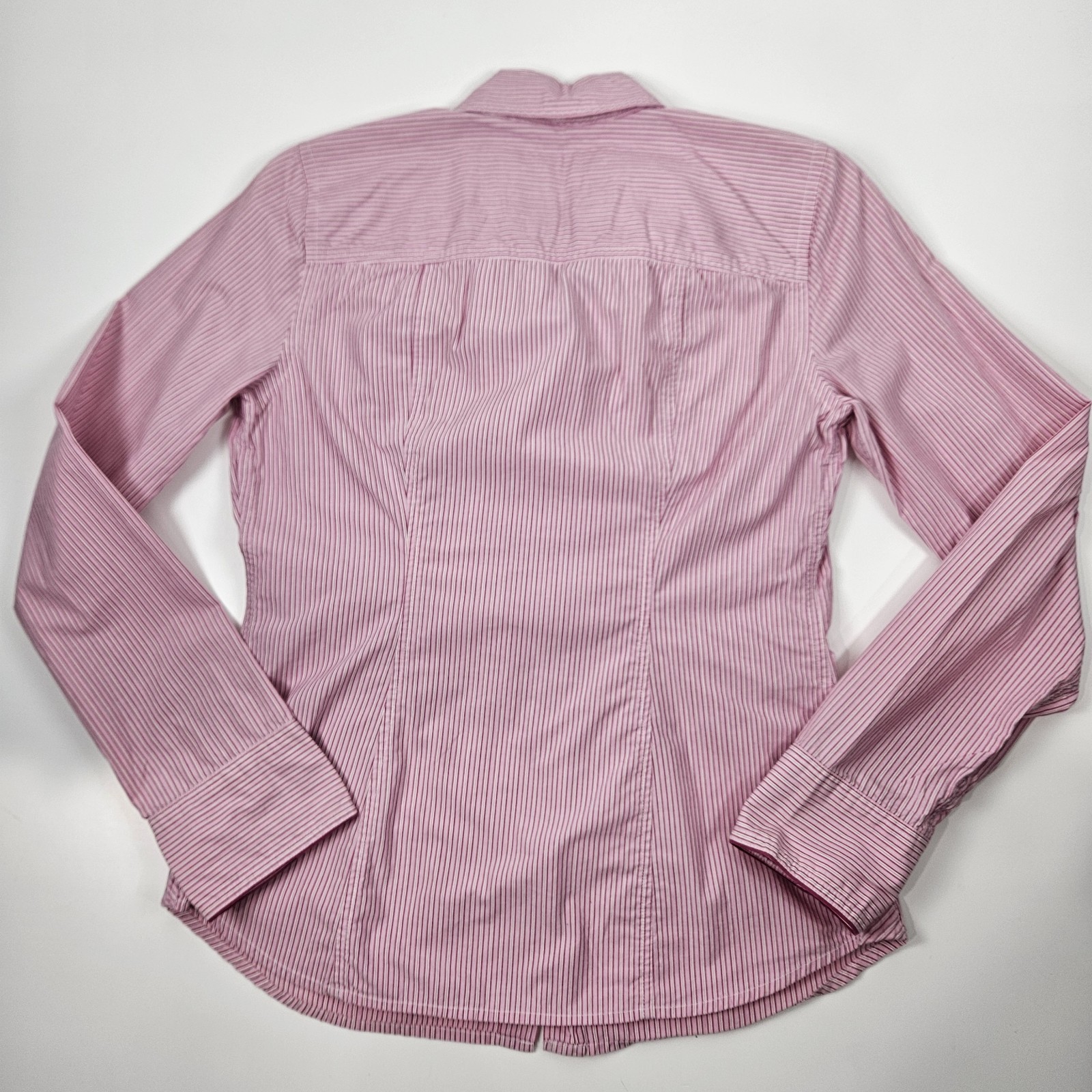 American Eagle Favorite Shirt 100% Cotton Pink White Stripe Button Down Y2K 10