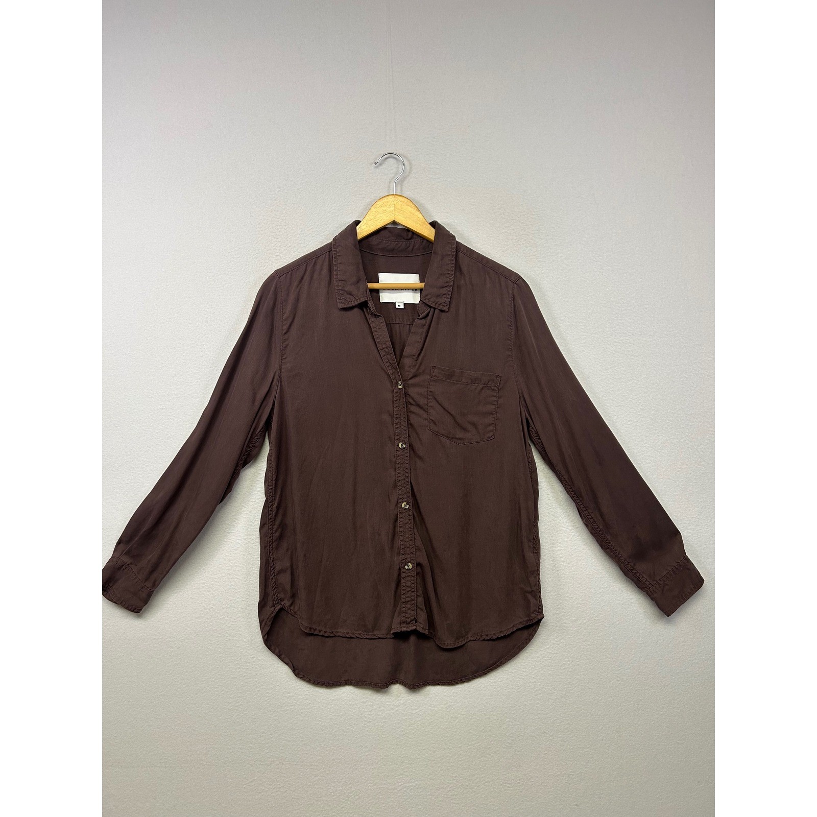 Lola River Minimalist Earthy Women M Brown Tencel Long Sleeve Button Down Shirt