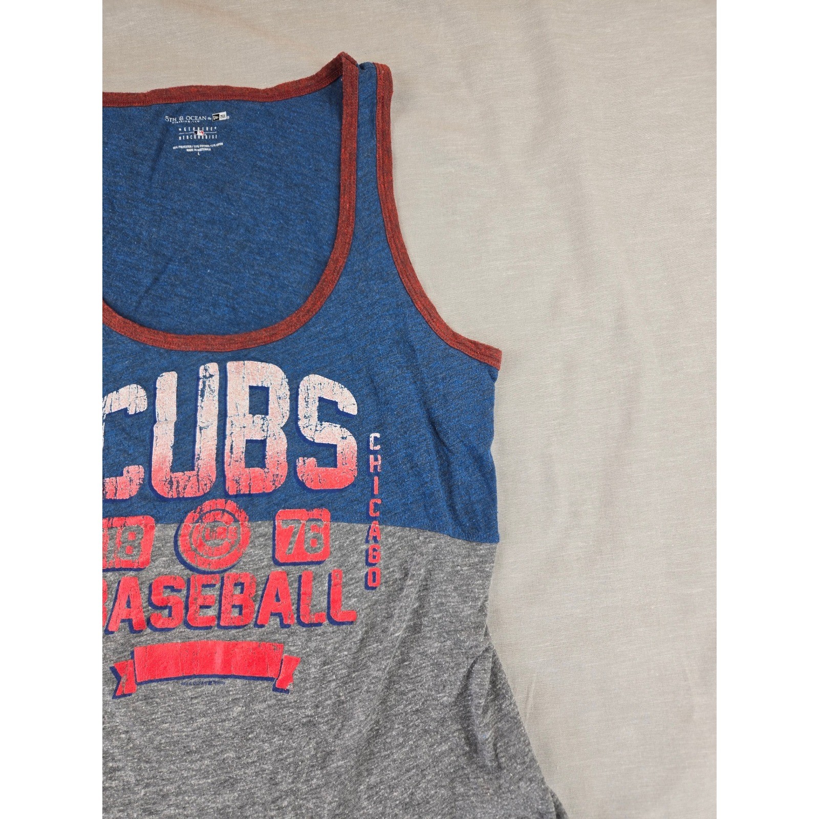 5th & Ocean Chicago Cubs MLB Colorblock Tank Top Blue Grey Red Large