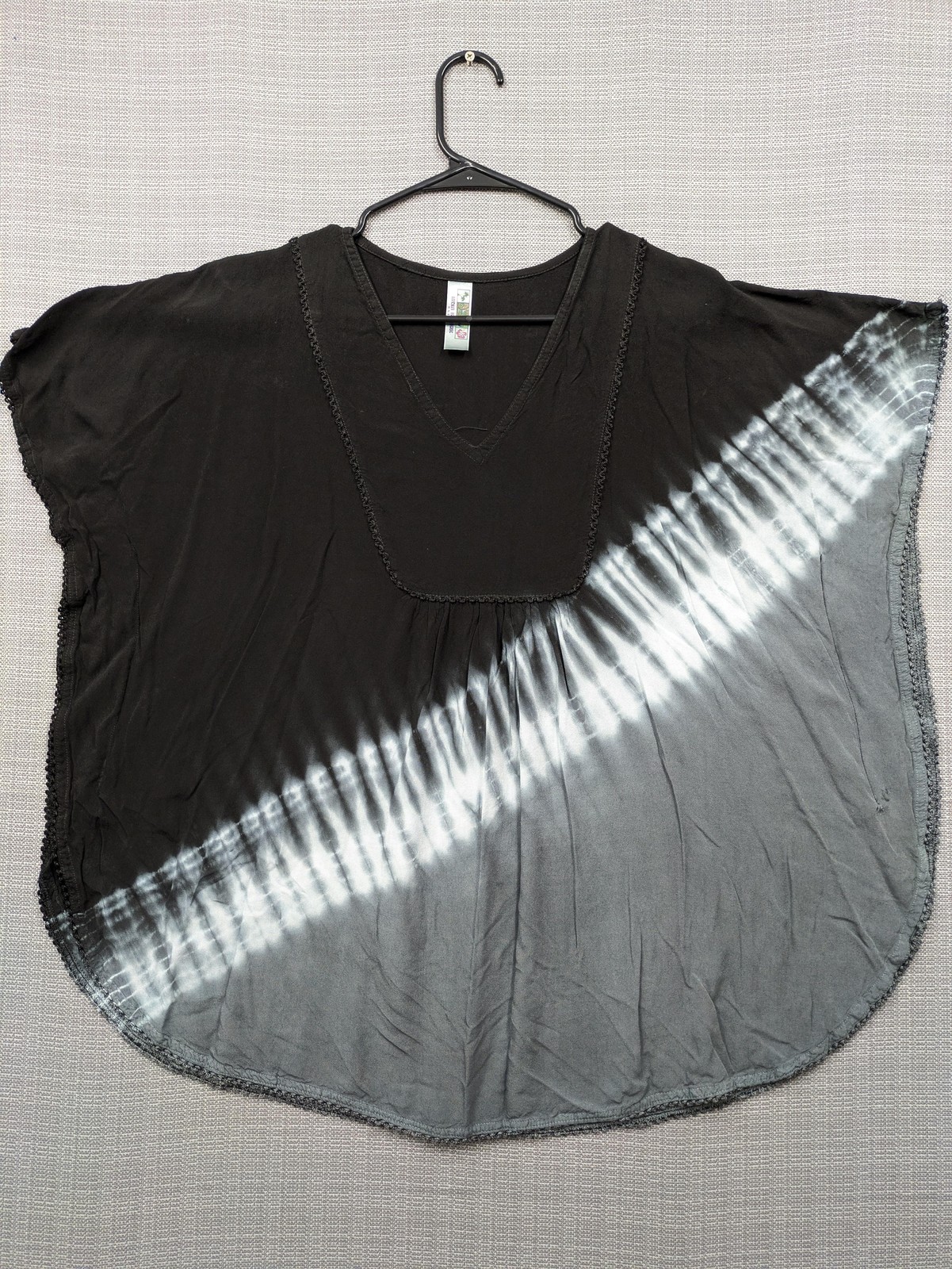 India Boutique Womens Free Size Black Tie Dye Crochet Tunic Boho Festival Top