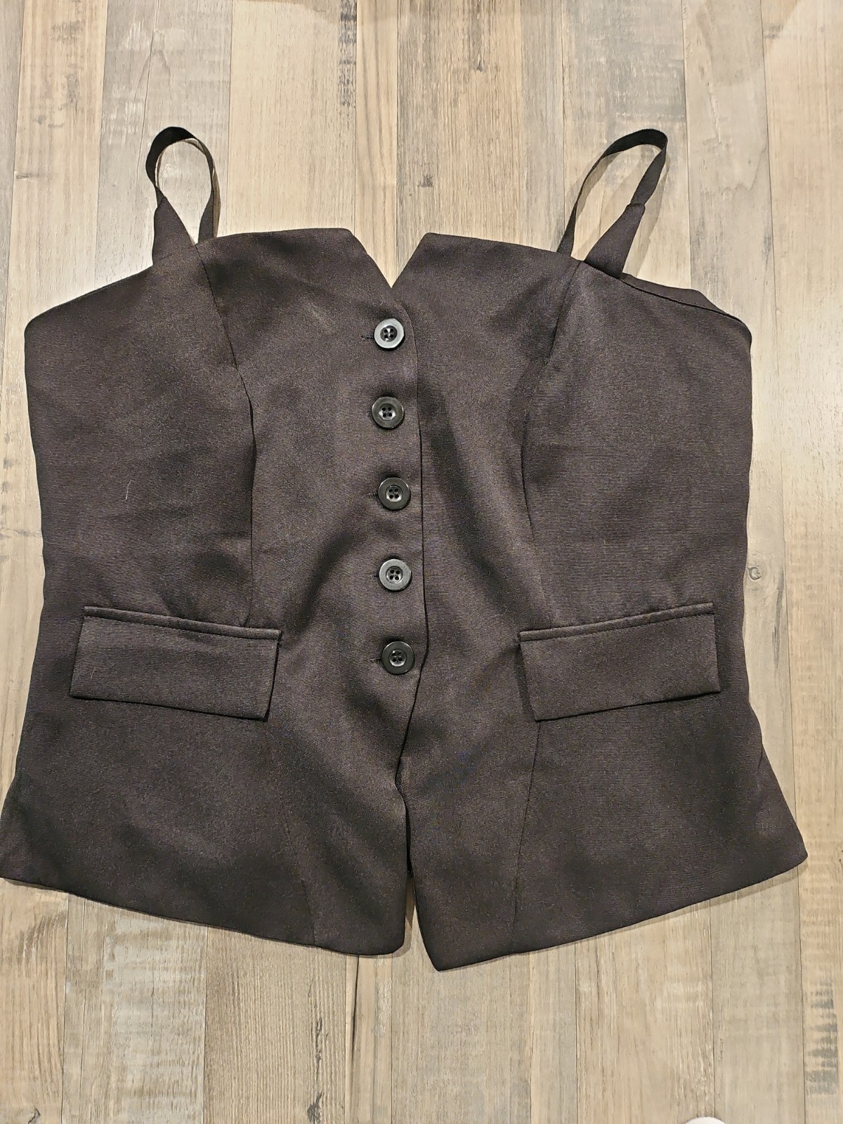 Women’s NWOT Shein Vest Type Faux Pockets Top, Straps, Large Tall, Black