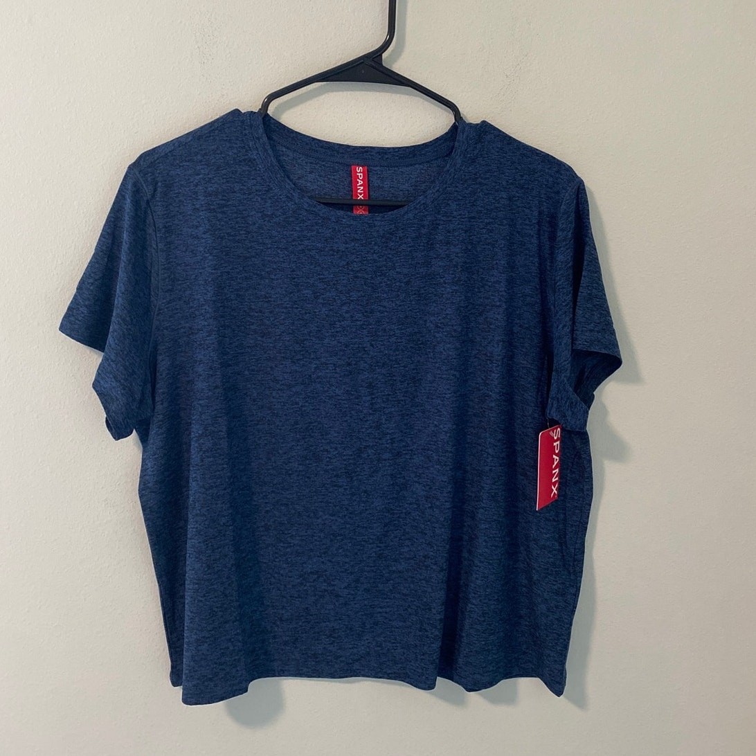 New SPANX Crewneck T-Shirt, Heathered Navy Size Large