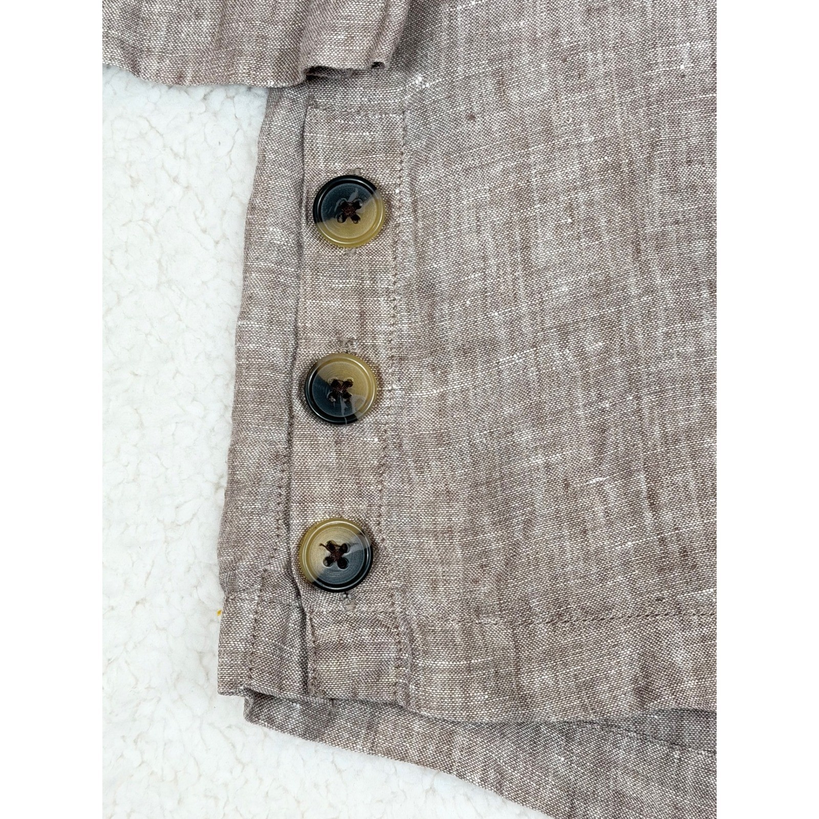 Tahari Sz S Linen V-Neck 3/4 Sleeve Top Side-Button Pullover Lagenlook