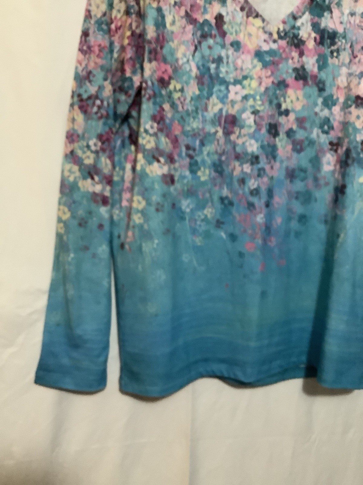 Exclusive Colorful V-Neck Woman’s Top Ombré Floral Print Size- M