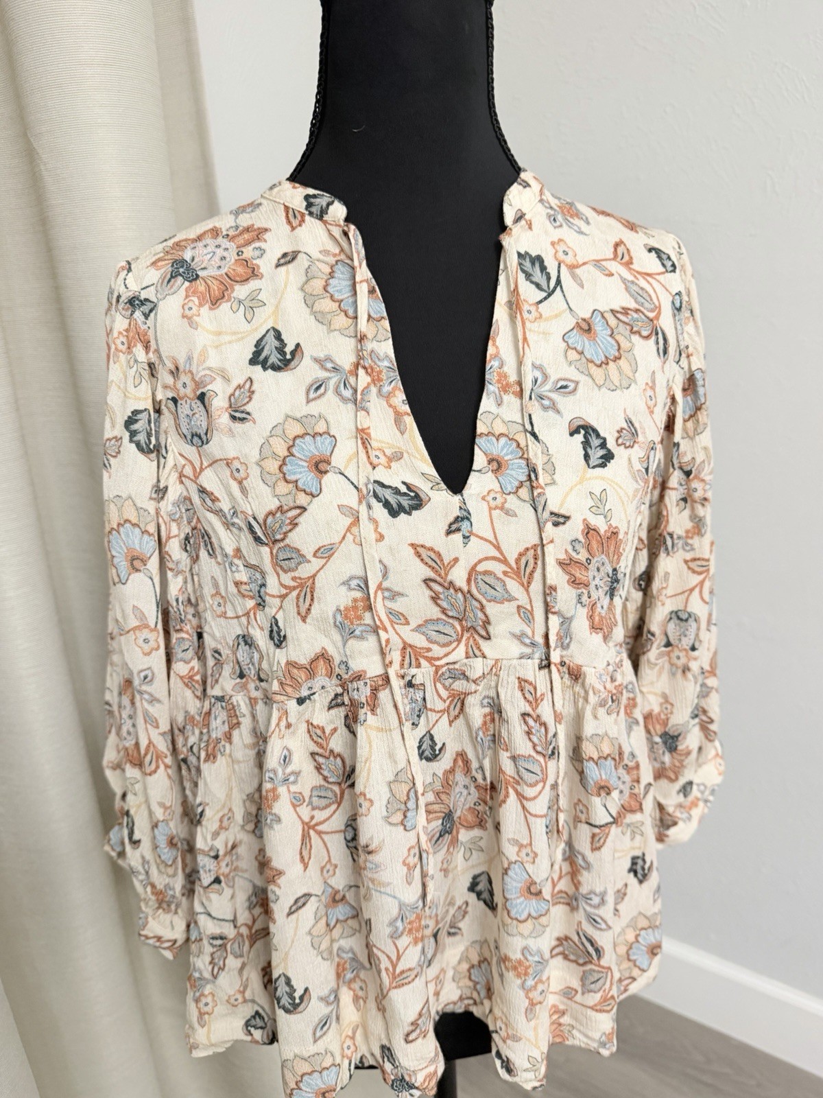 Dear John Cream Tunic with Peach & Light Blue Floral Print Size medium