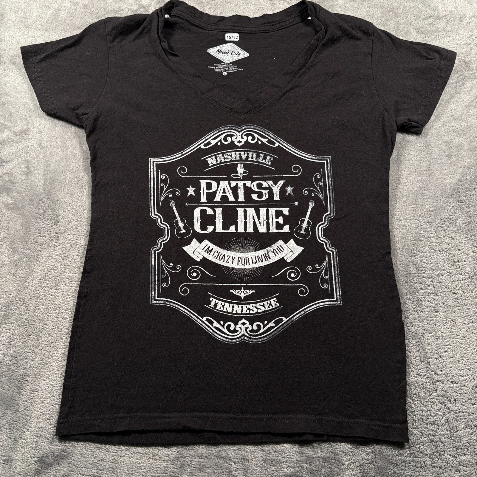 Music City Threads T-Shirt Womens Large Black Patsy Cline I’m Crazy For Loving