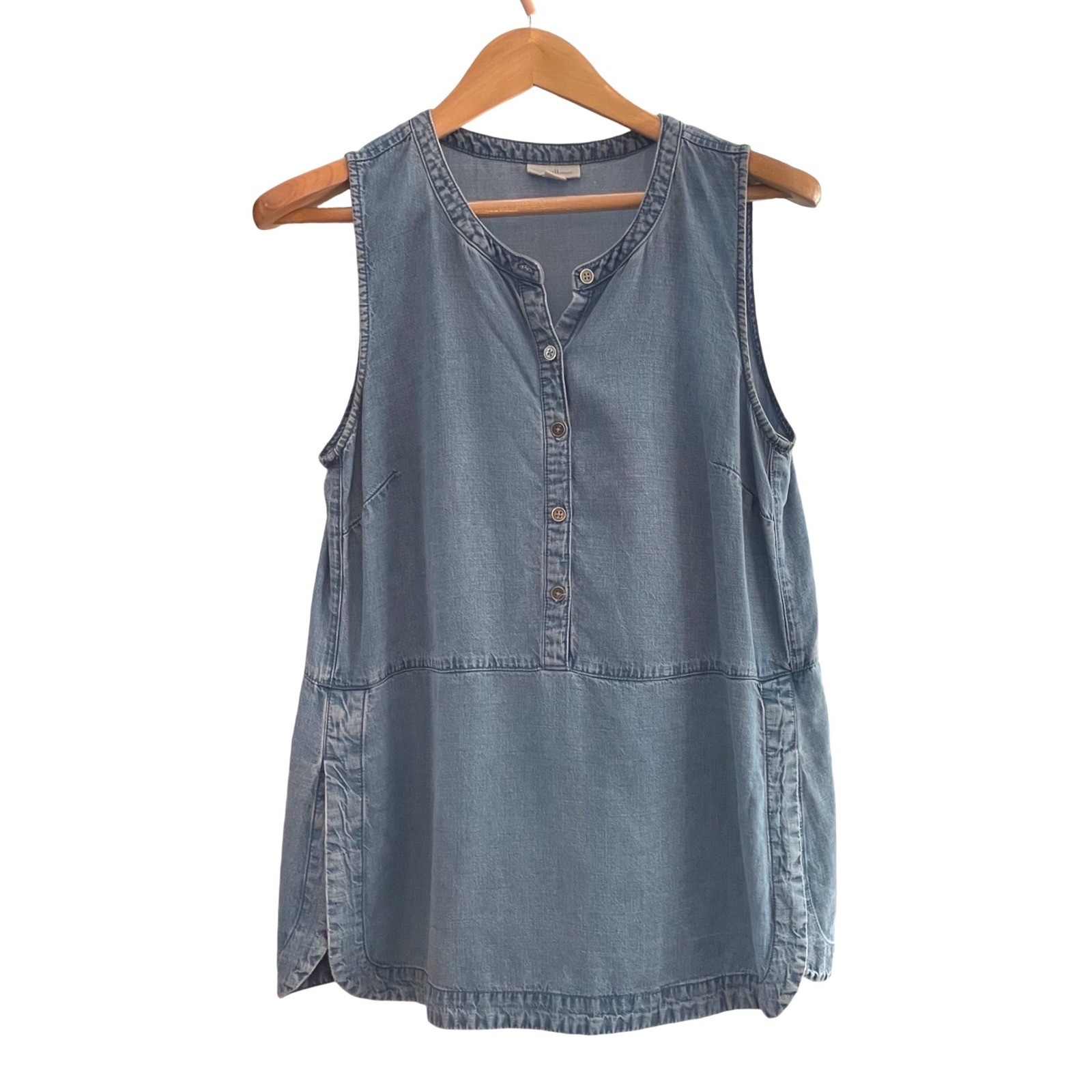 J. Jill Denim Tencel Linen Sleeveless Tunic Top Women’s Small Light Wash Blue
