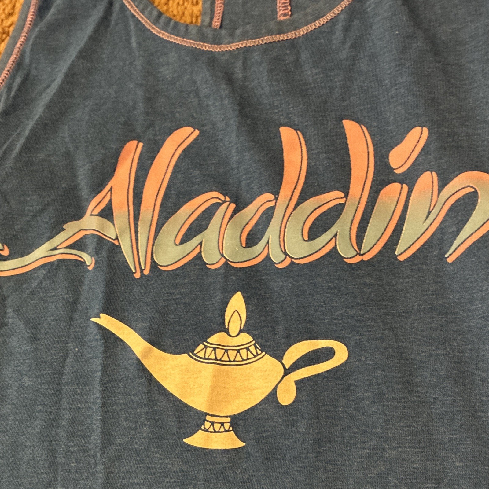 Disney Aladdin Graphic Print Blue Racerback Tank Top Womens Size XL 15 17 Cotton