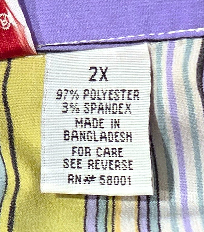 Joanna Plus Stretch Short Sleeve Button Up Top Semi-Fitted Chest Striped Size 2X