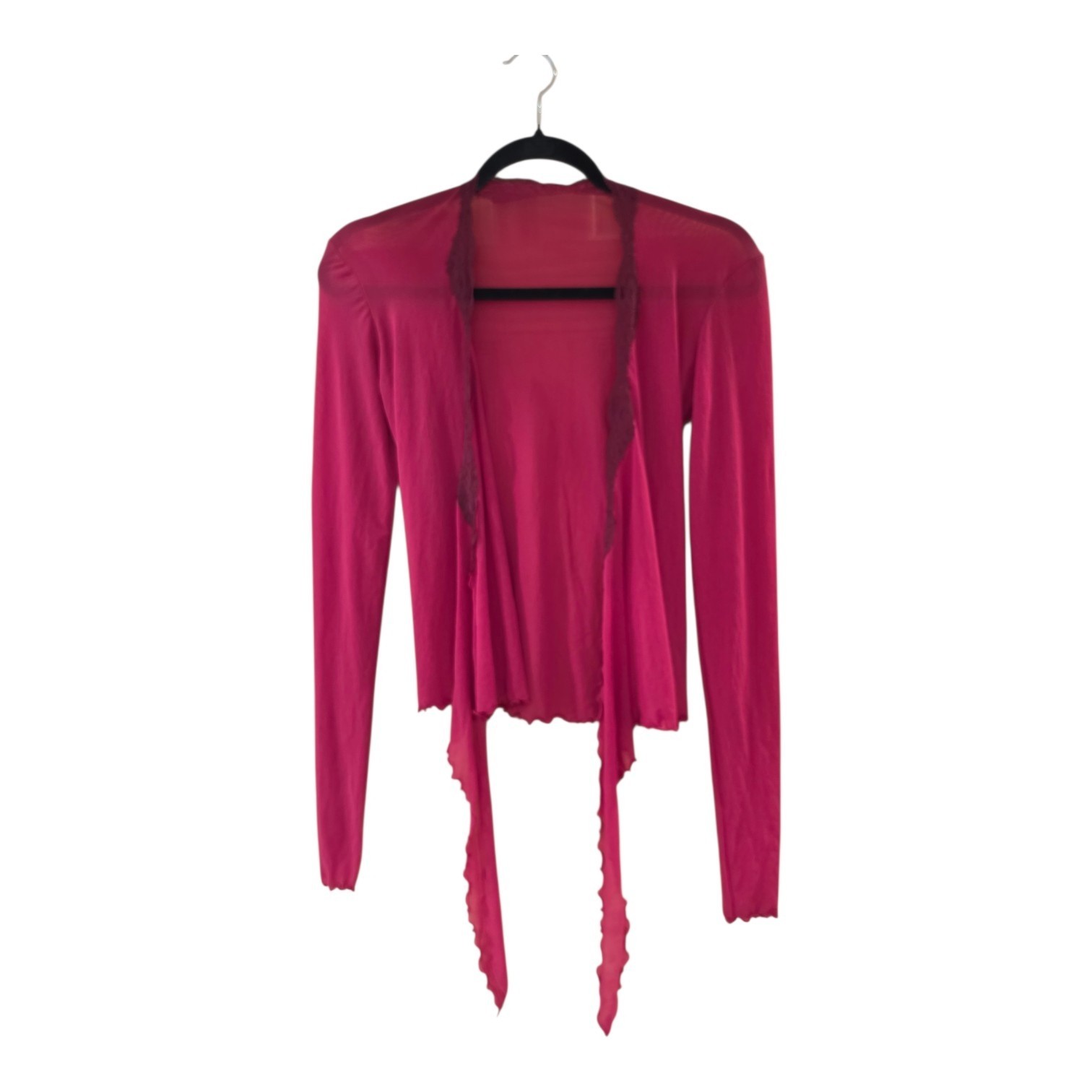Only Hearts Women’s Tie Front Long Sleeve Top Sheer Lace Trim Burgundy Sz M/L​