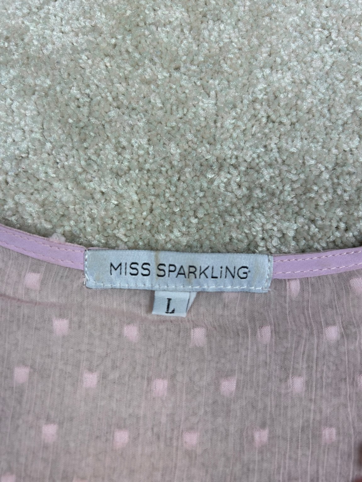 MISS SPARKLING Women’s Pink L Wrap Blouse Lace Swiss Dot Long Sleeve Top