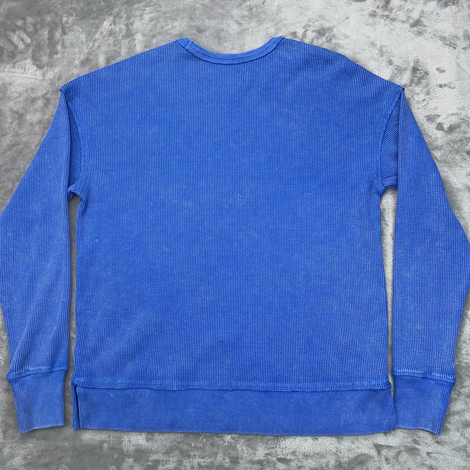 SEVEN7 Waffle Knit Sweater Womens Small Blue Long Sleeve Thumbholes Crewneck Top