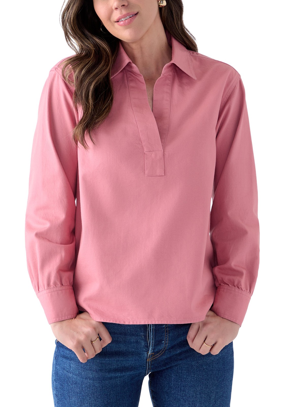 Wonderly Size L NWT Rose Long Sleeve Boyfriend Stretch Denim Henley Western