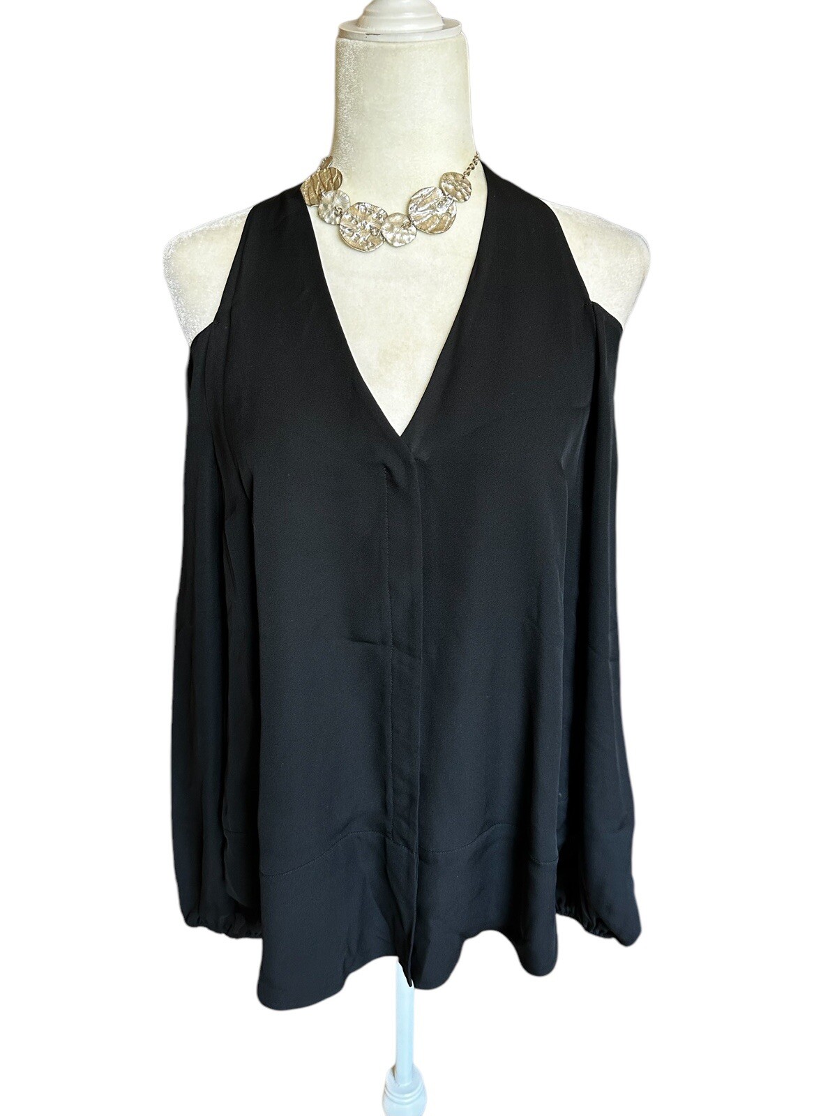 Tamara Mellon 100% Silk Cold Shoulder Top Black size 2