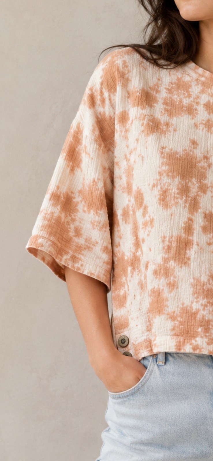 JJill pure Jill Coral & Cream Tie dye gauze Knit Boatneck costal beach summer