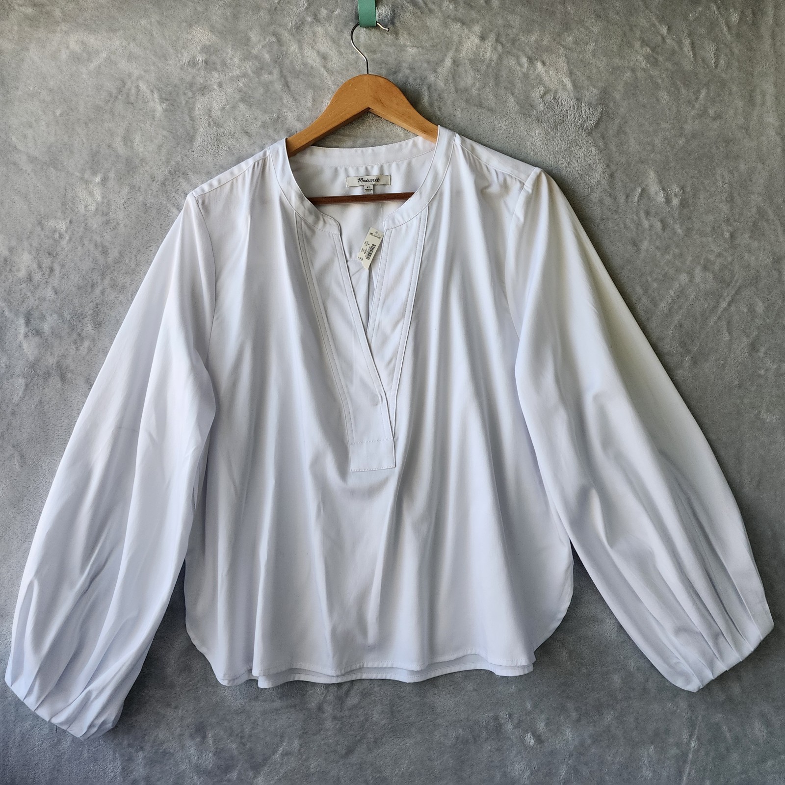 Madewell Top Womens Size XL Long Sleeve Eyelet White Stretch Cotton Sateen NWT