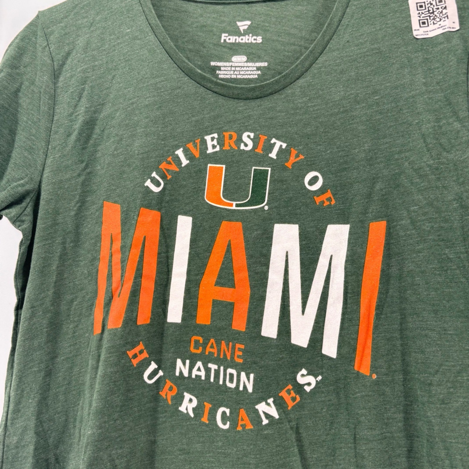 Fanatics University of Miami Hurricanes T-Shirt Womens Medium Green Cane Nation